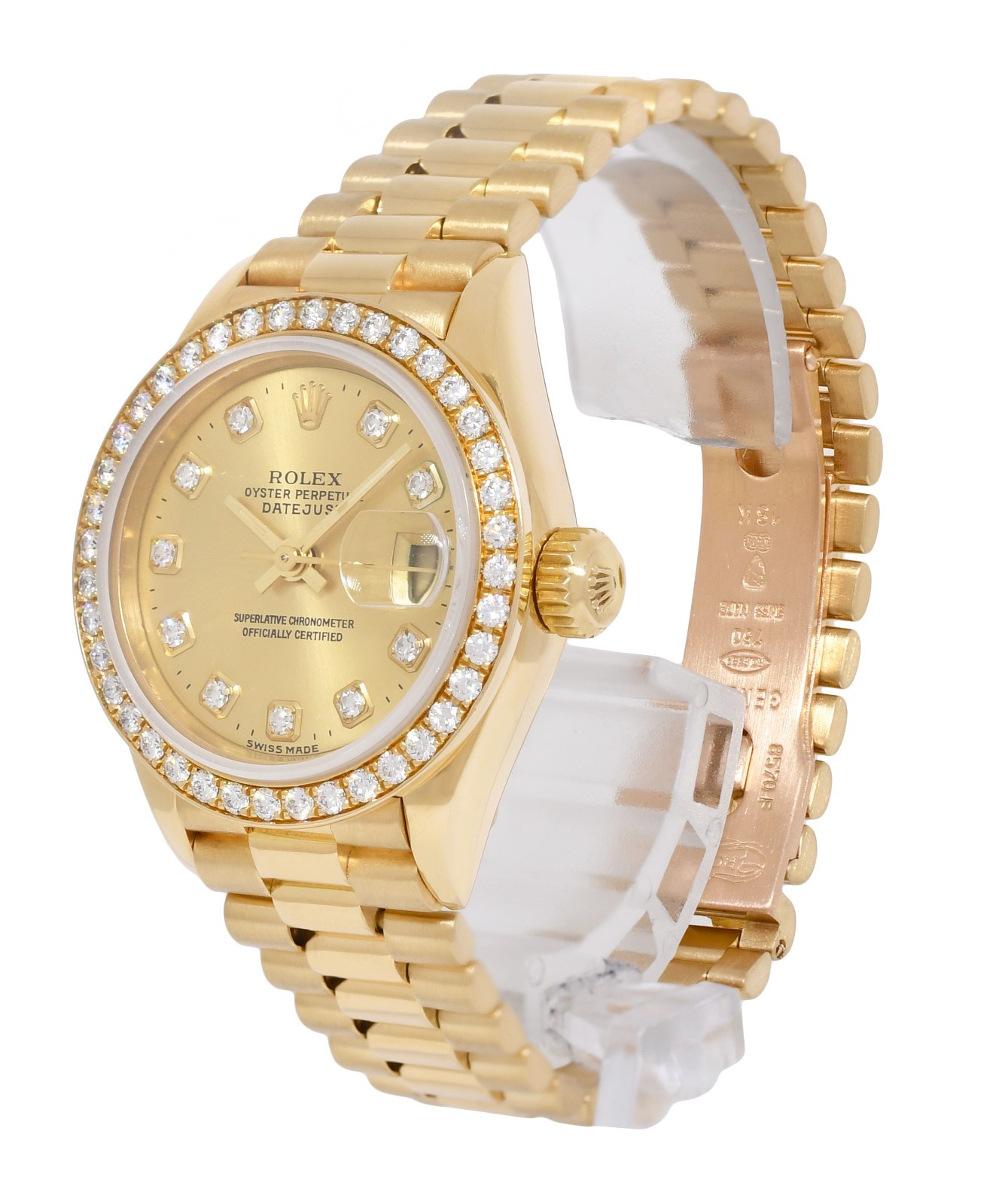 Rolex Datejust President 18k Yellow Gold Champagne Diamond 26mm Watch '86 69178