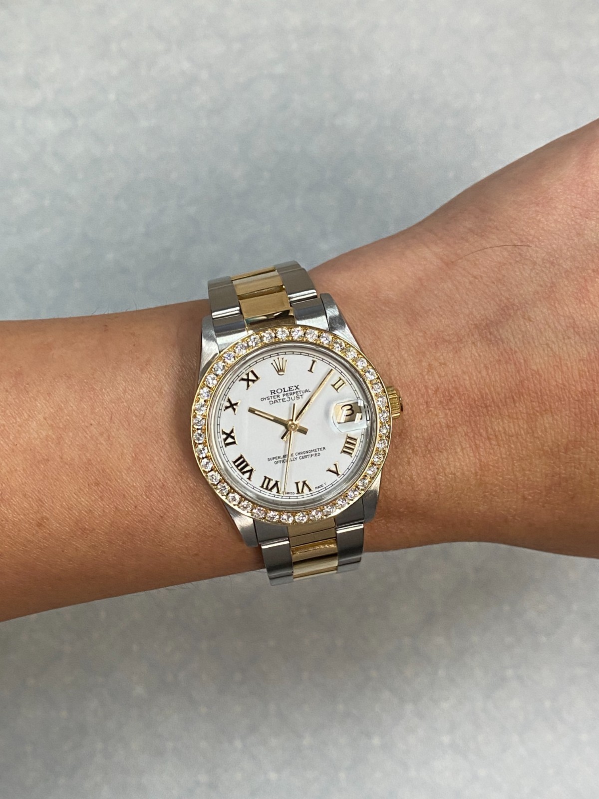 Rolex Datejust 18k Yellow Gold/Steel White Dial Diamond Bezel 31mm Watch Y 78243