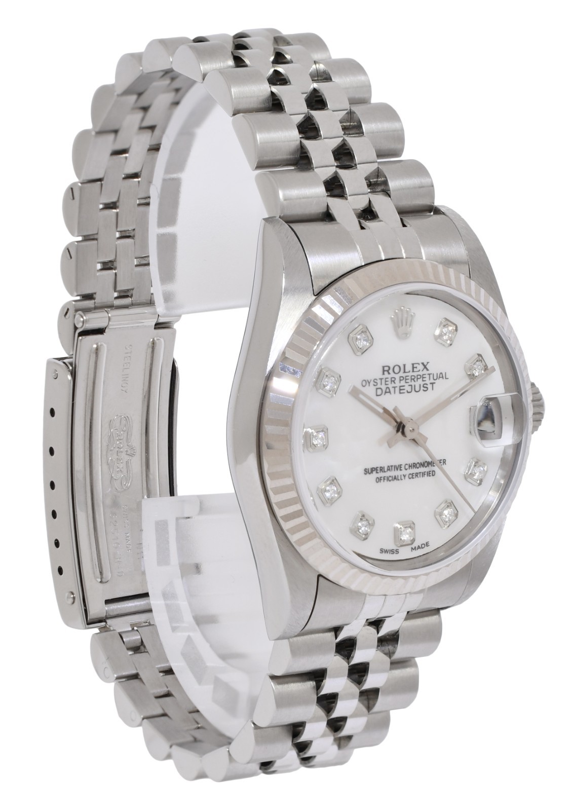 Rolex Datejust 31 Steel 18k White Gold Bezel MOP w/Dia Dial Ladies Watch A 78274
