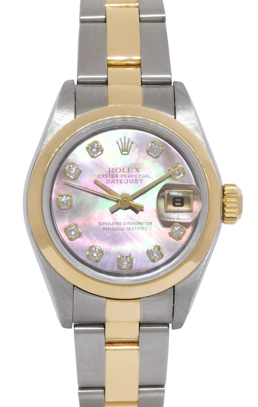 Rolex Datejust 18k Yellow Gold/Steel Black MOP Diamond 26mm Watch +Paper F 79163