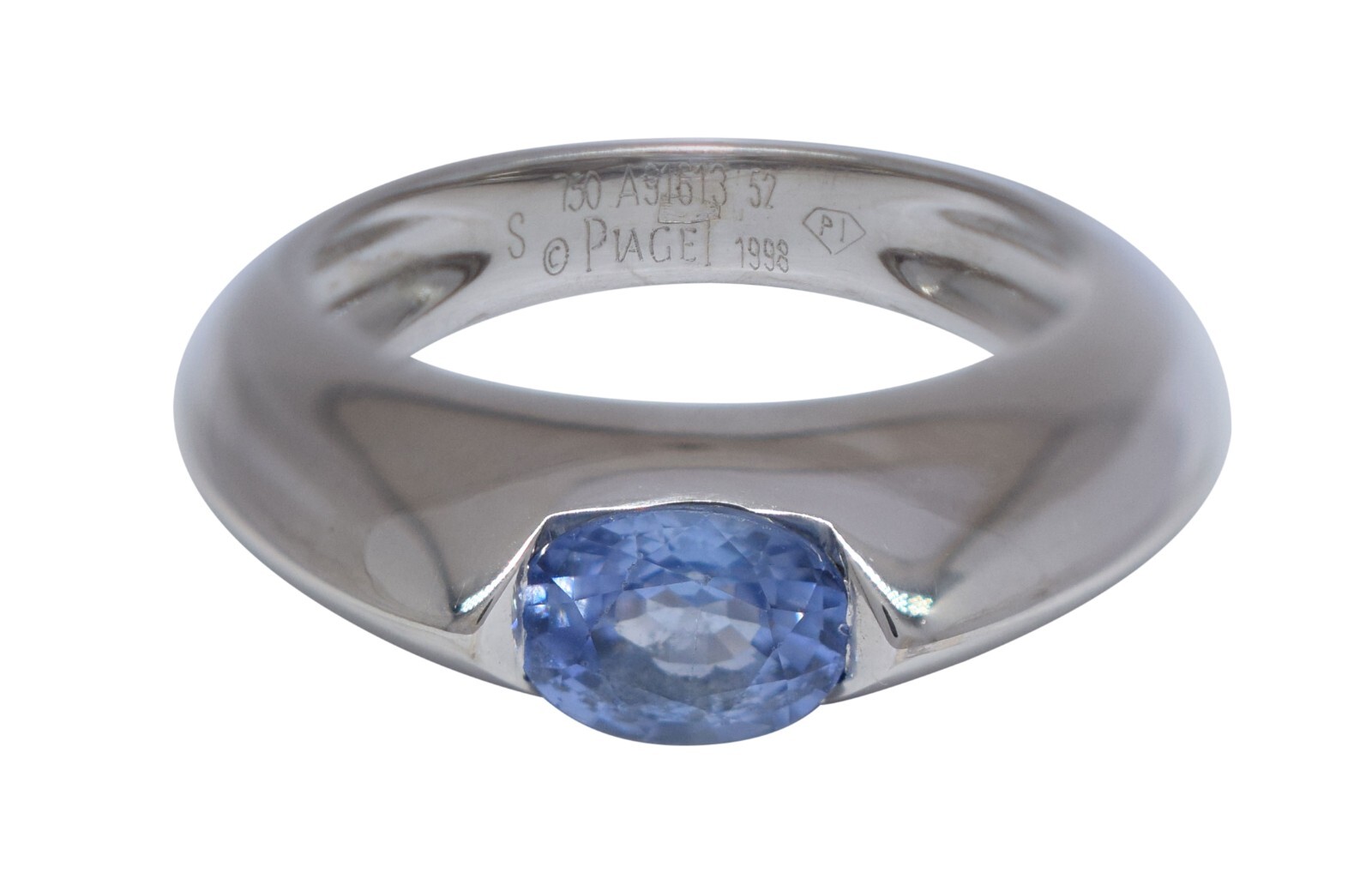 Piaget Blue Sapphire & Diamond 18k White Gold Ring Size 52