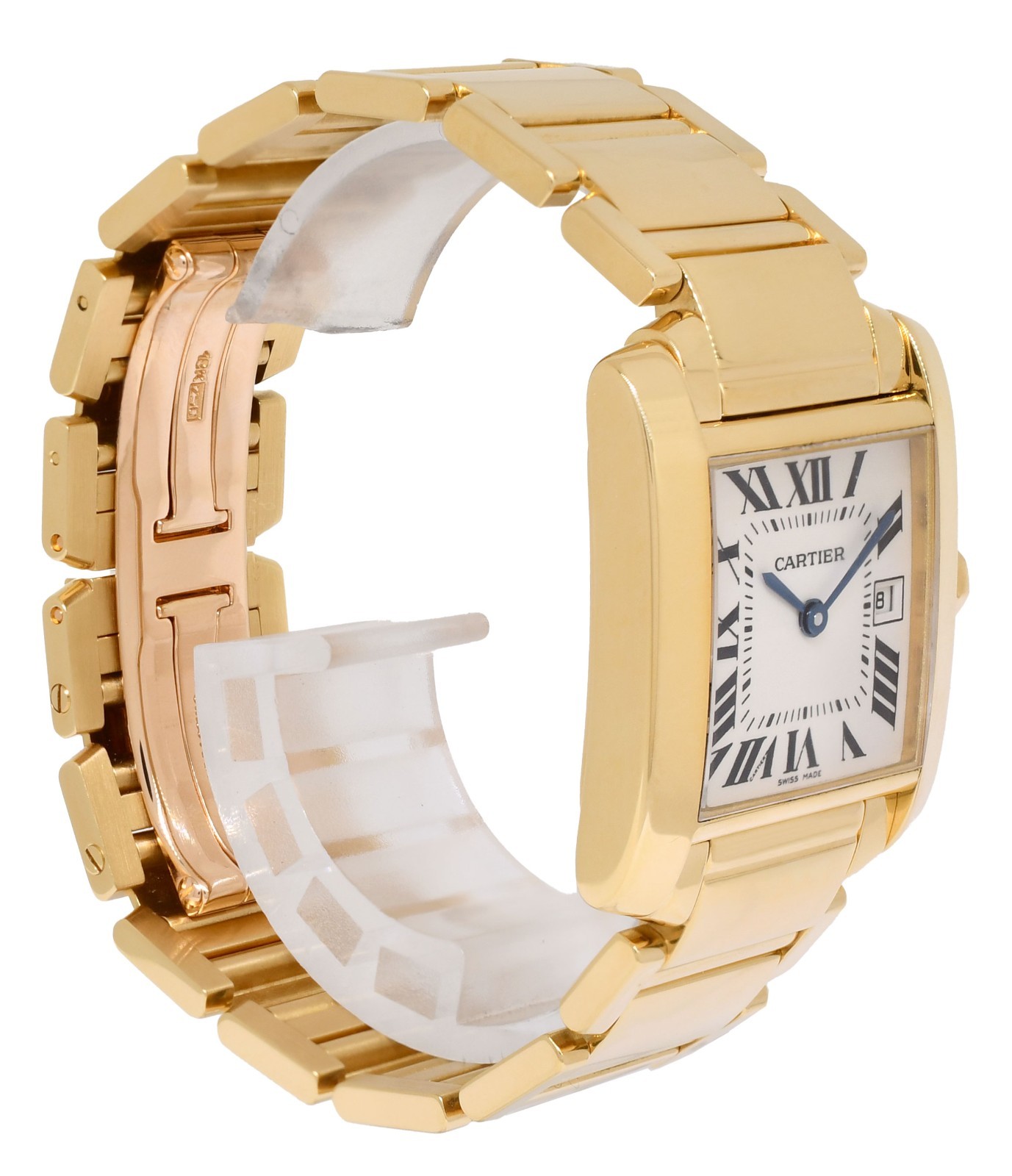 Cartier Tank Francaise Medium 18k YG Ivory Dial Ladies Quartz Date Watch 2466
