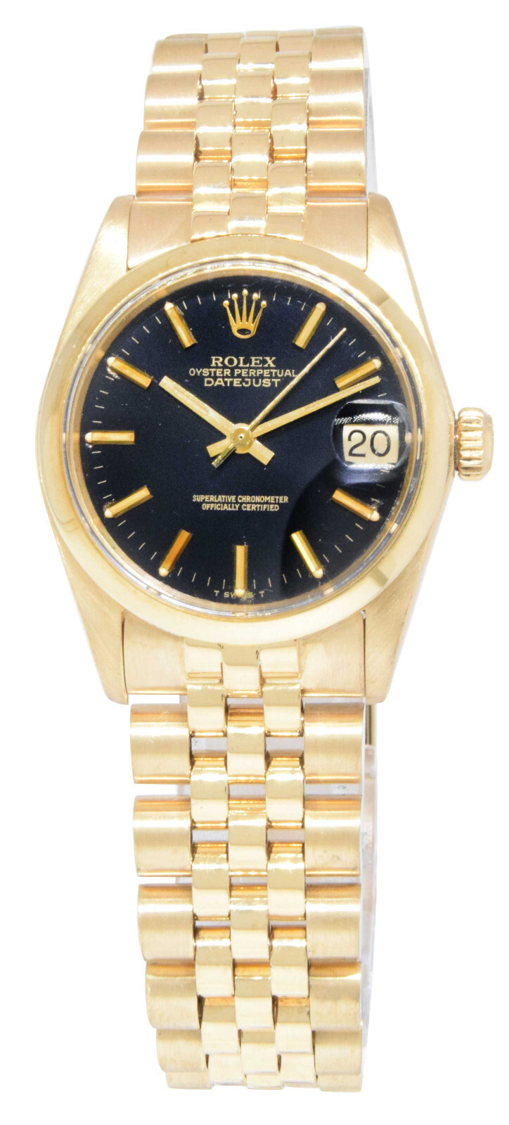 Rolex Datejust 18k Yellow Gold Black Dial Jubilee Bracelet 31mm Watch 6827