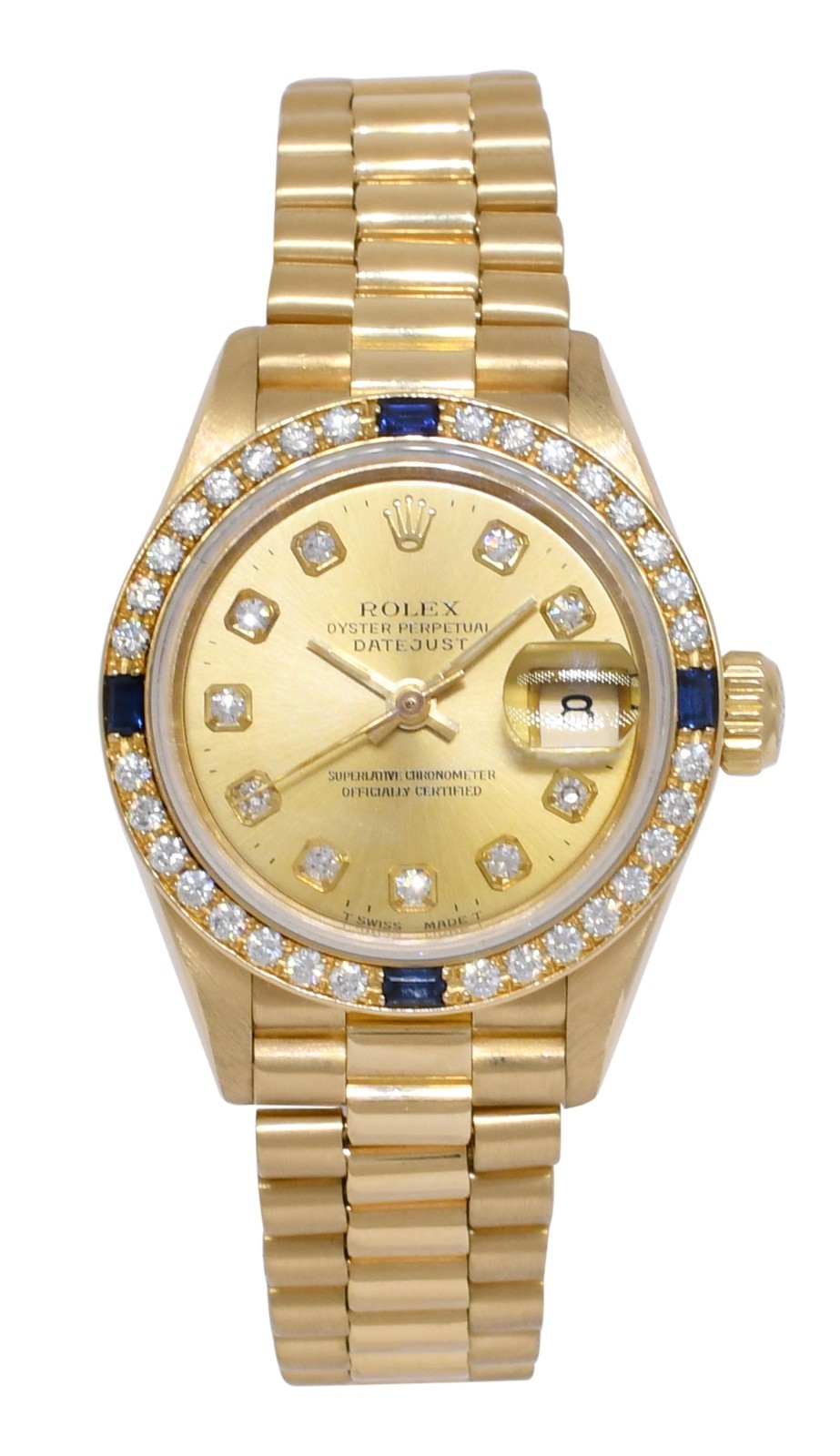Rolex Datejust President Yellow Gold Diamond/Sapphire 26mm Watch +PP '85 69178