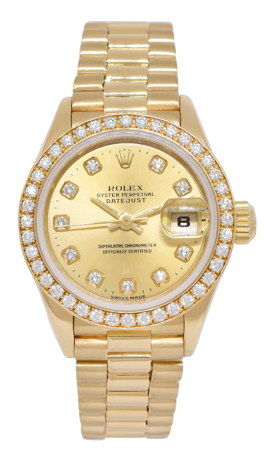 Rolex Datejust President 18k Yellow Gold Champagne Diamond 26mm Watch '86 69178