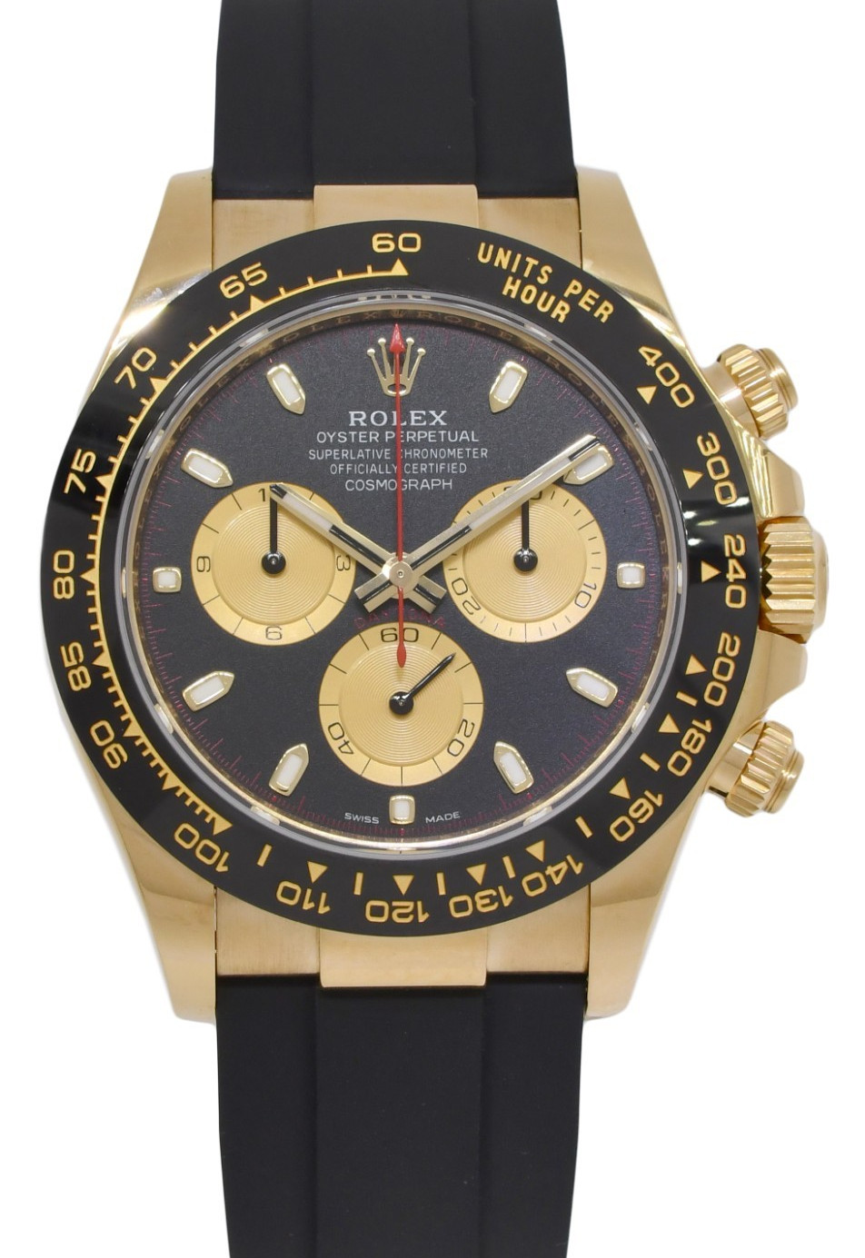 NOS Rolex Daytona 18k Yellow Gold Black Dial Oysterflex Watch '23 B/P 116518