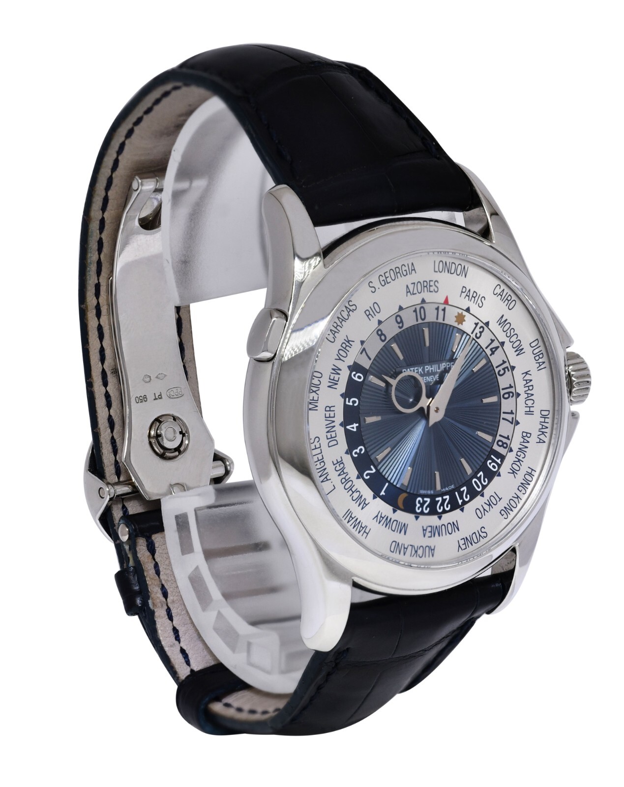 Patek Philippe World Time 5130 Platinum Complications Mens 39.5mm Watch 5130P