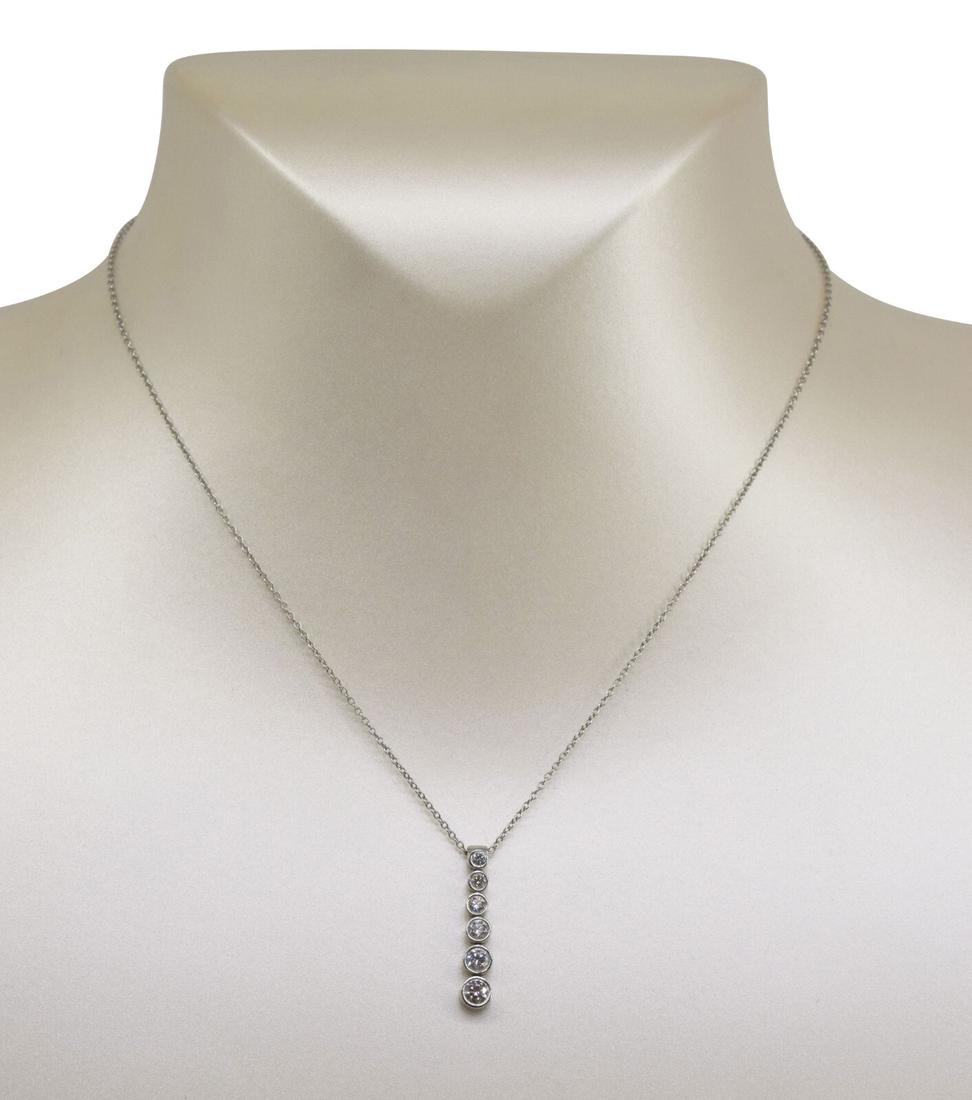 Tiffany & Co. Jazz Graduated Drop Diamond Pendant Platinum Chain Necklace 16"