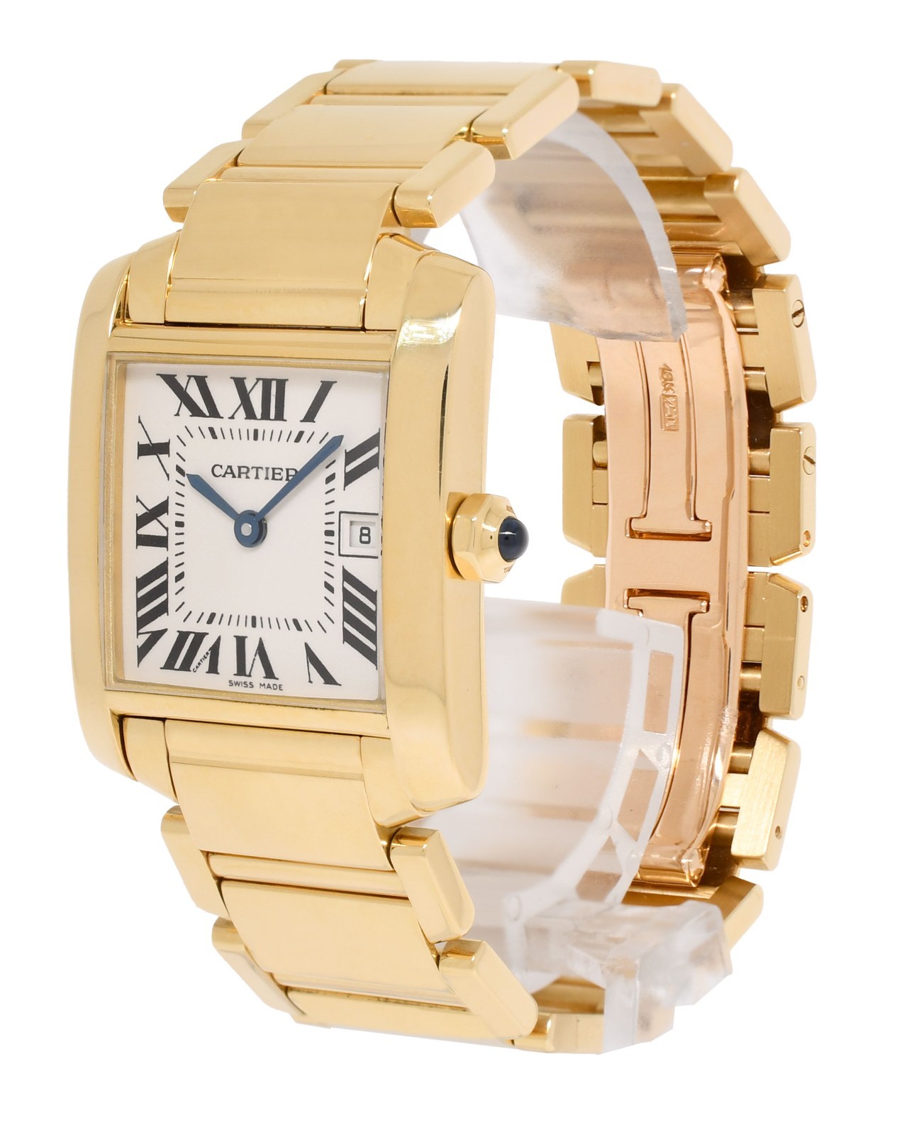 Cartier Tank Francaise Medium 18k YG Ivory Dial Ladies Quartz Date Watch 2466