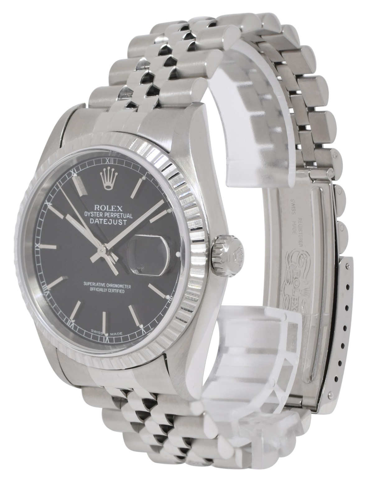 Rolex Datejust Steel Black Dial Jubilee Bracelet 36mm Watch +Papers K 16200 Rolex Datejust Steel Black Dial Jubilee Bracelet 36mm Watch +Papers K 16200