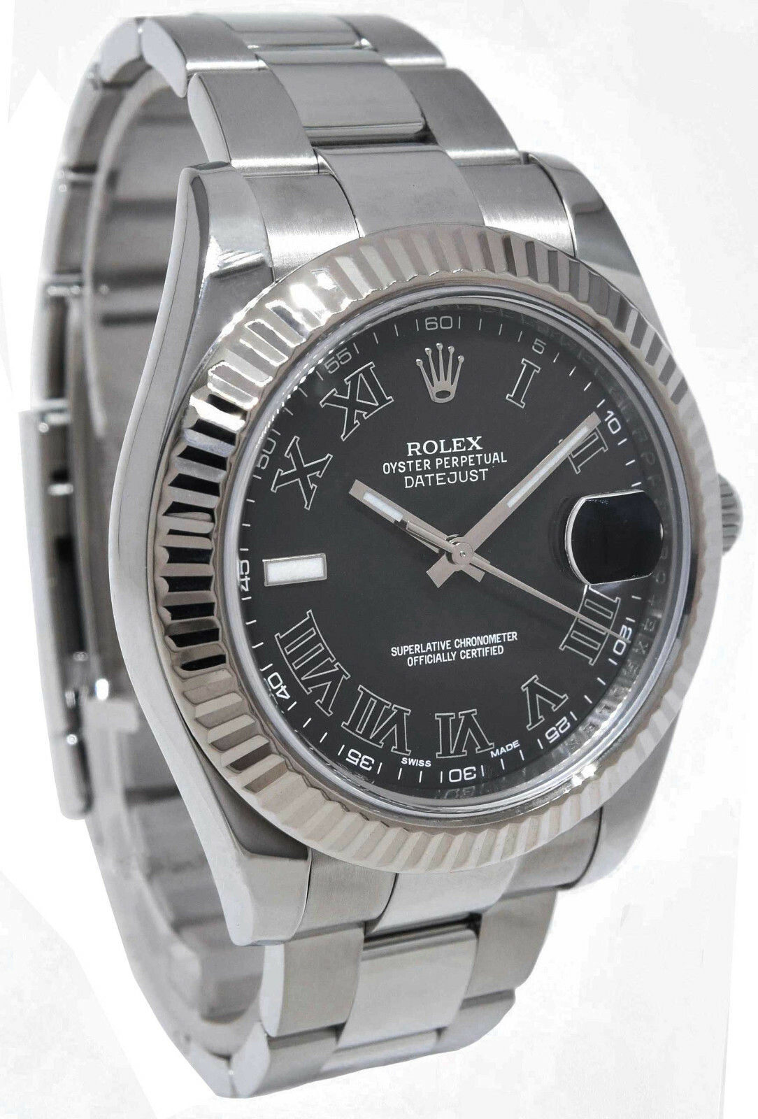 Rolex Datejust II 18k WG/Steel Black Roman Dial Dial 41 Watch B/P '14  116334
