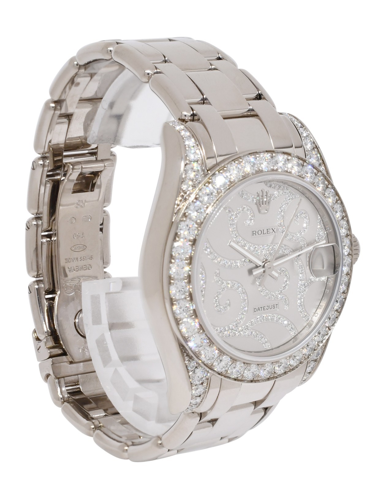 Rolex Datejust Pearlmaster 18k White Gold Diamond Ladies 34mm Watch B/P G 81159