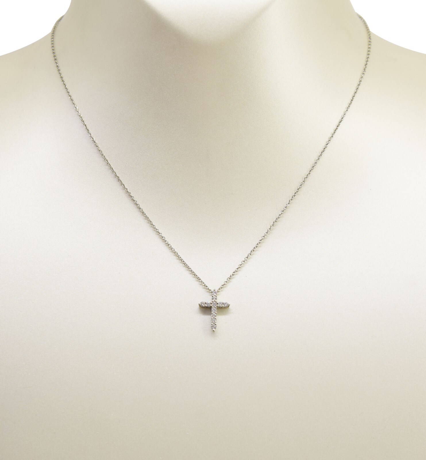 Tiffany & Co. Platinum Diamond Mini Cross Pendant on 16" Chain