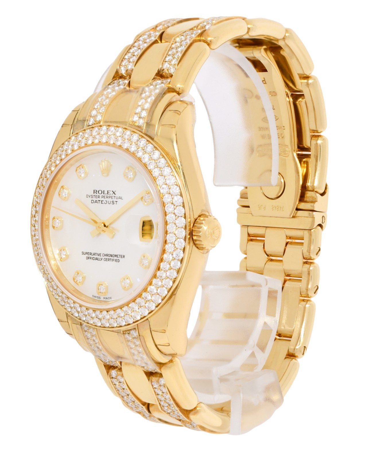 Rolex Datejust Pearlmaster Yellow Gold MOP Diamond 34mm Watch +Card '10 81338
