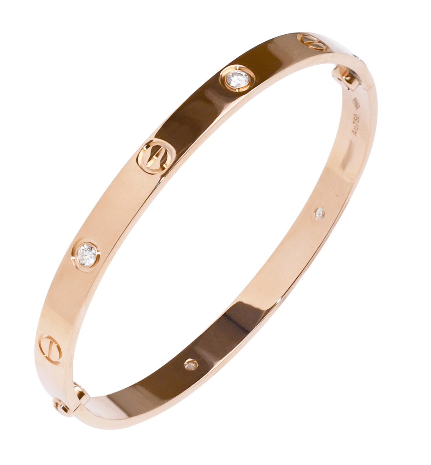 Cartier Love Bracelet 4 Diamond 18k Rose Gold Size 19 +Box B6069919 Cartier Love Bracelet 4 Diamond 18k Rose Gold Size 19 +Box B6069919