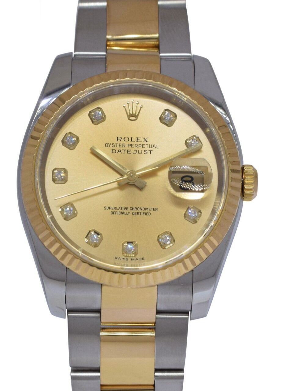 Rolex Datejust 18k Yellow Gold/Steel Champagne Diamond Dial 36mm Watch D 116233 Rolex Datejust 18k Yellow Gold/Steel Champagne Diamond Dial 36mm Watch D 116233