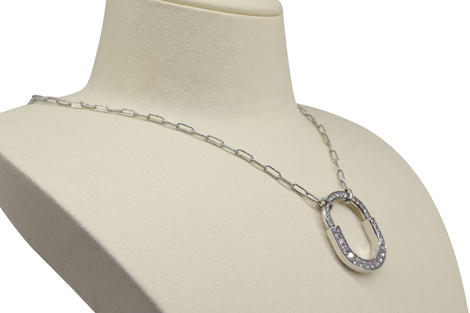 Tiffany & Co. Tiffany Lock Diamond Pendant 18k White Gold Chain Necklace +Box