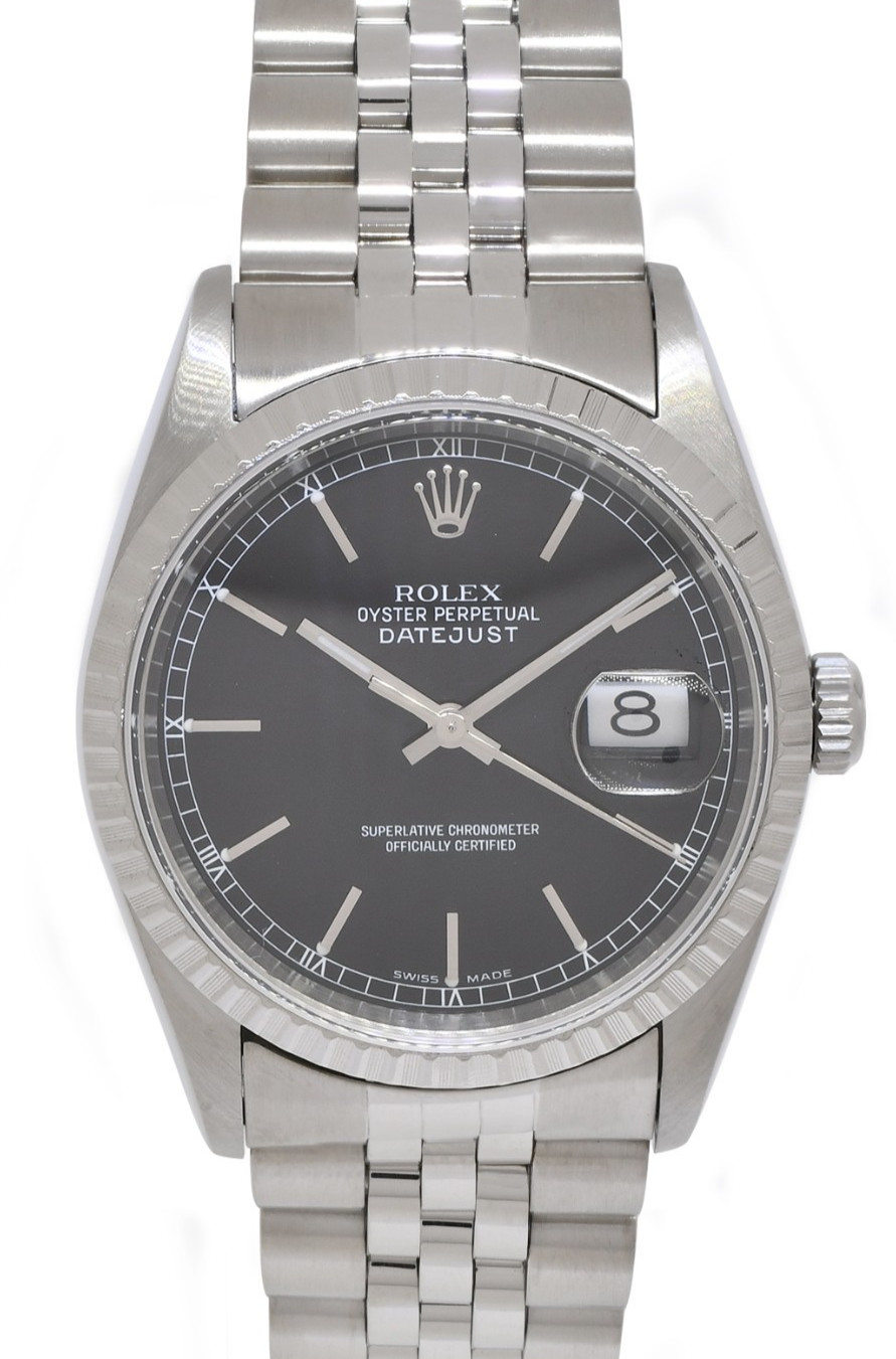 Rolex Datejust Steel Black Dial Jubilee Bracelet 36mm Watch +Papers K 16200 Rolex Datejust Steel Black Dial Jubilee Bracelet 36mm Watch +Papers K 16200