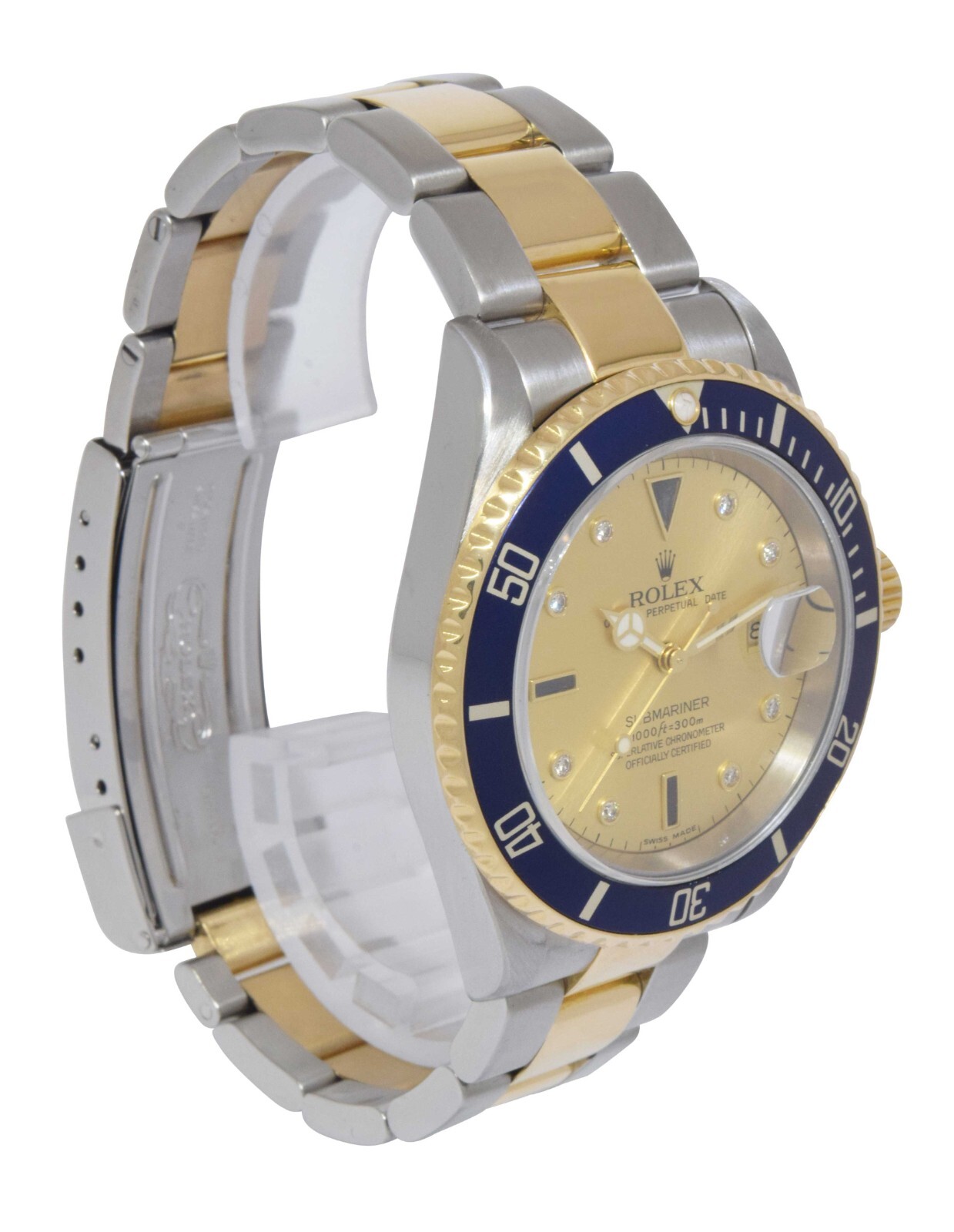 Rolex Submariner 18k Yellow Gold/Steel Serti Diamond Dial Mens Watch F 16613