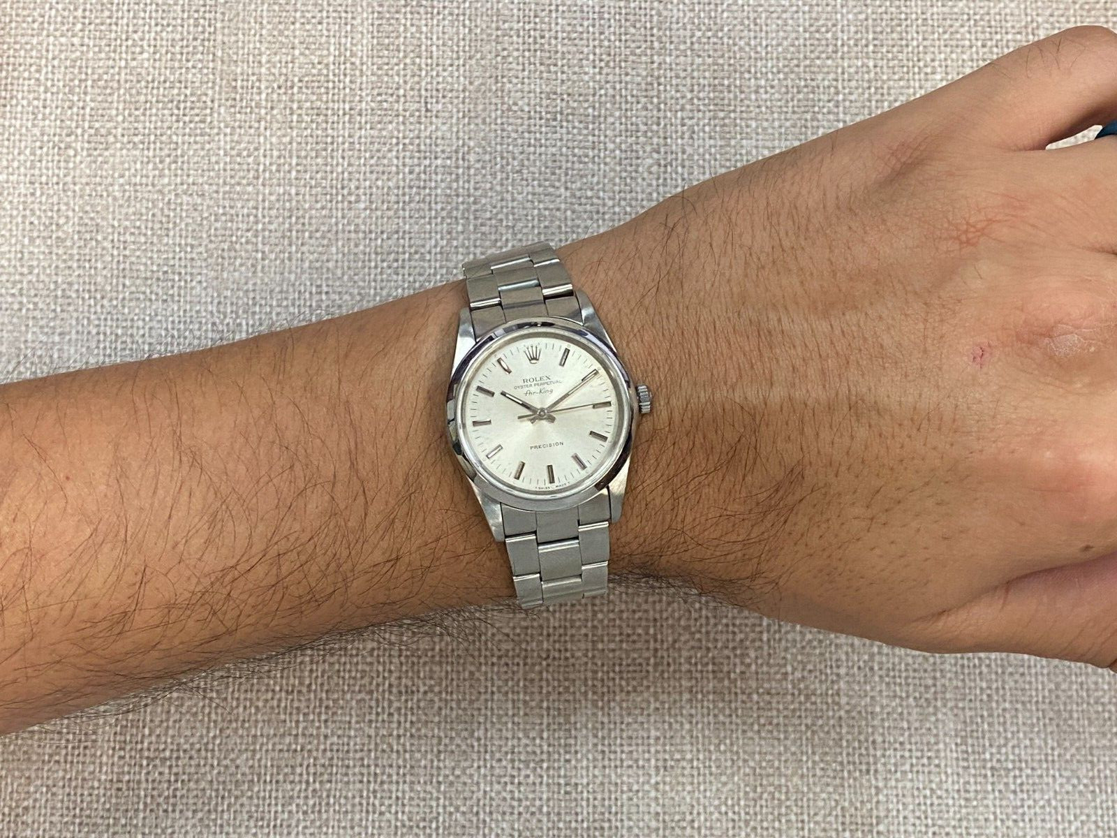 Rolex Air-King Precision Steel Silver Dial 34mm Automatic Watch E 14000