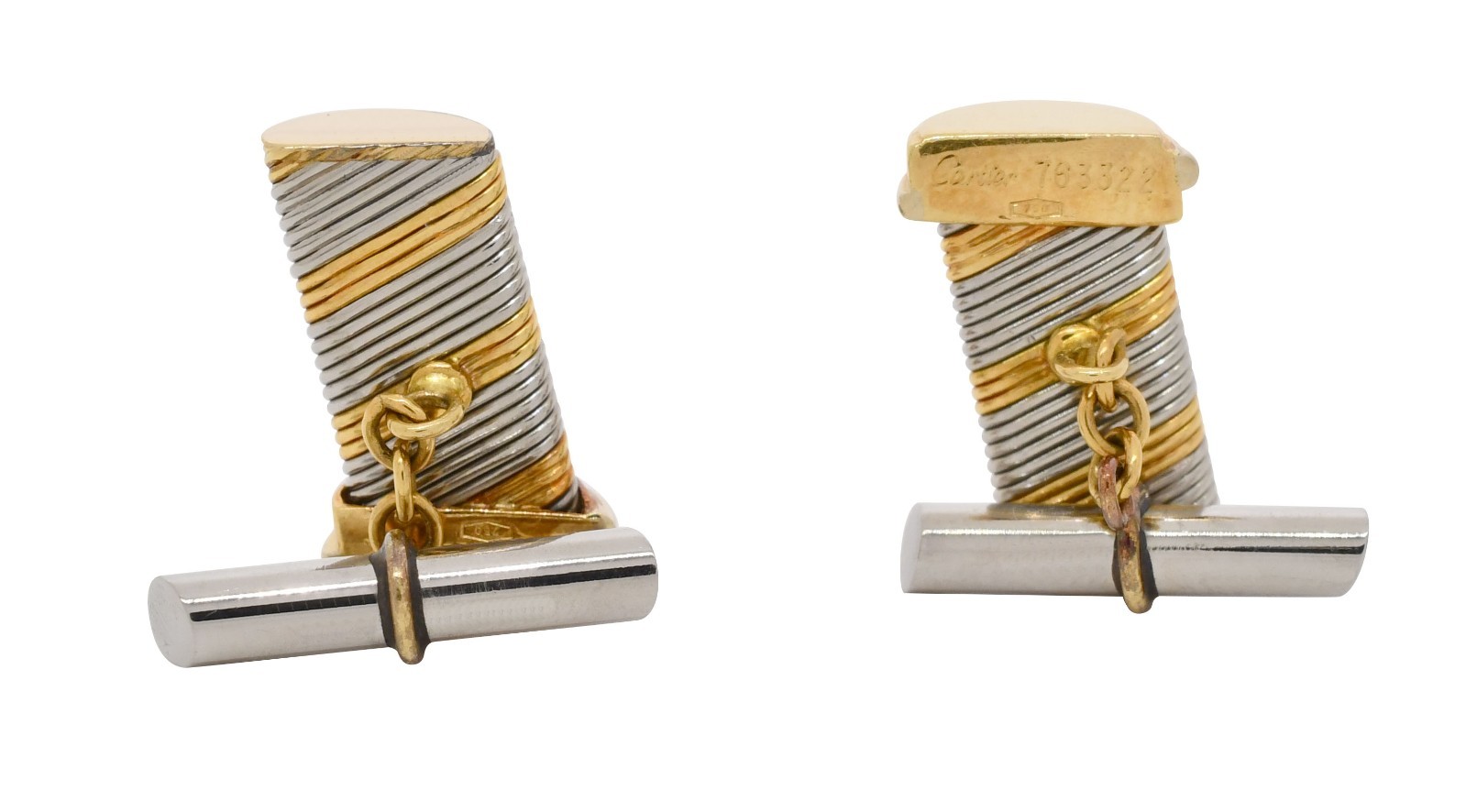 Cartier 18k Yellow & Stainless Steel Cufflinks Box/Papers '89