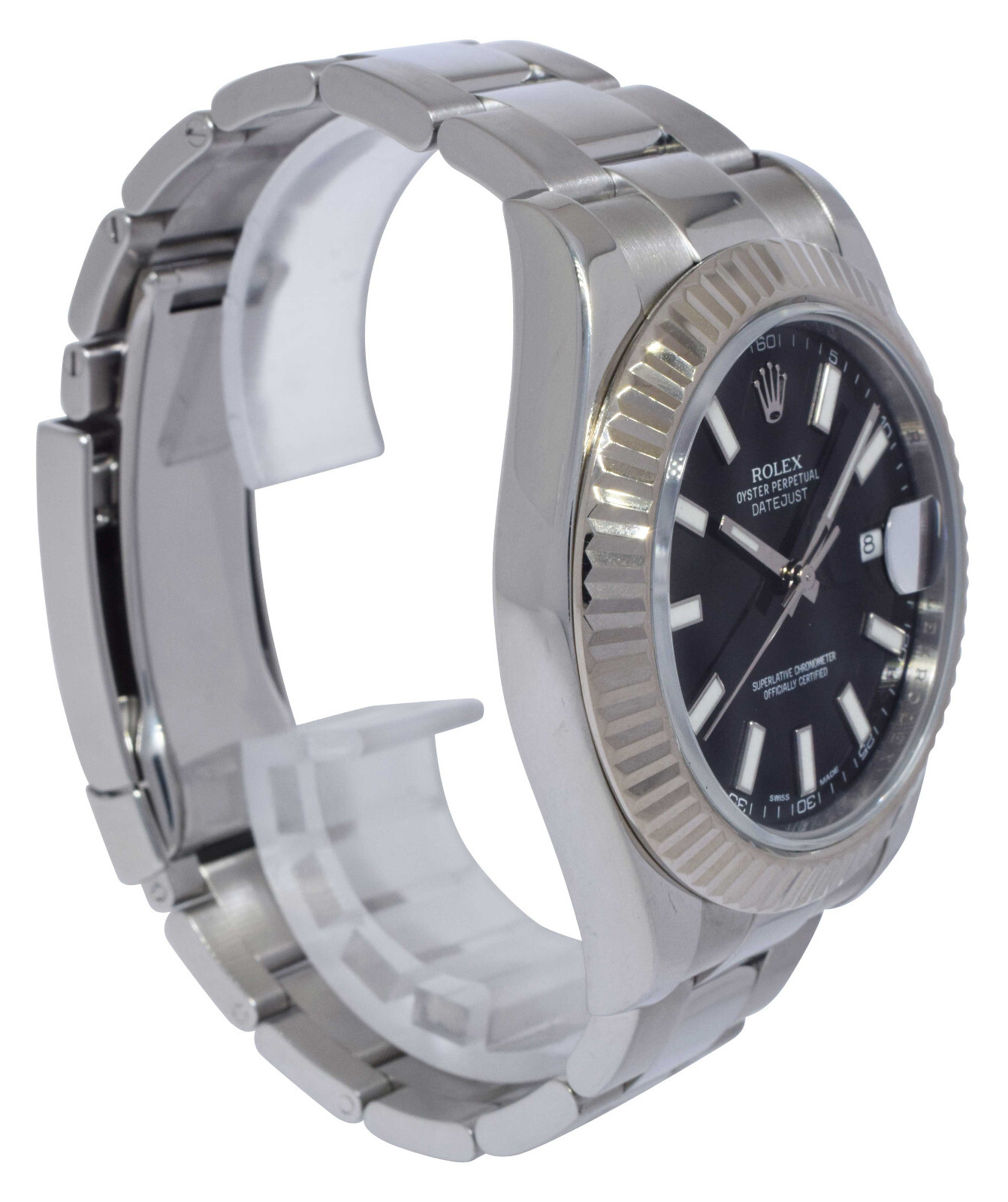 Rolex Datejust II Steel & 18k White Gold Bezel Black Dial Mens 41mm Watch 116334