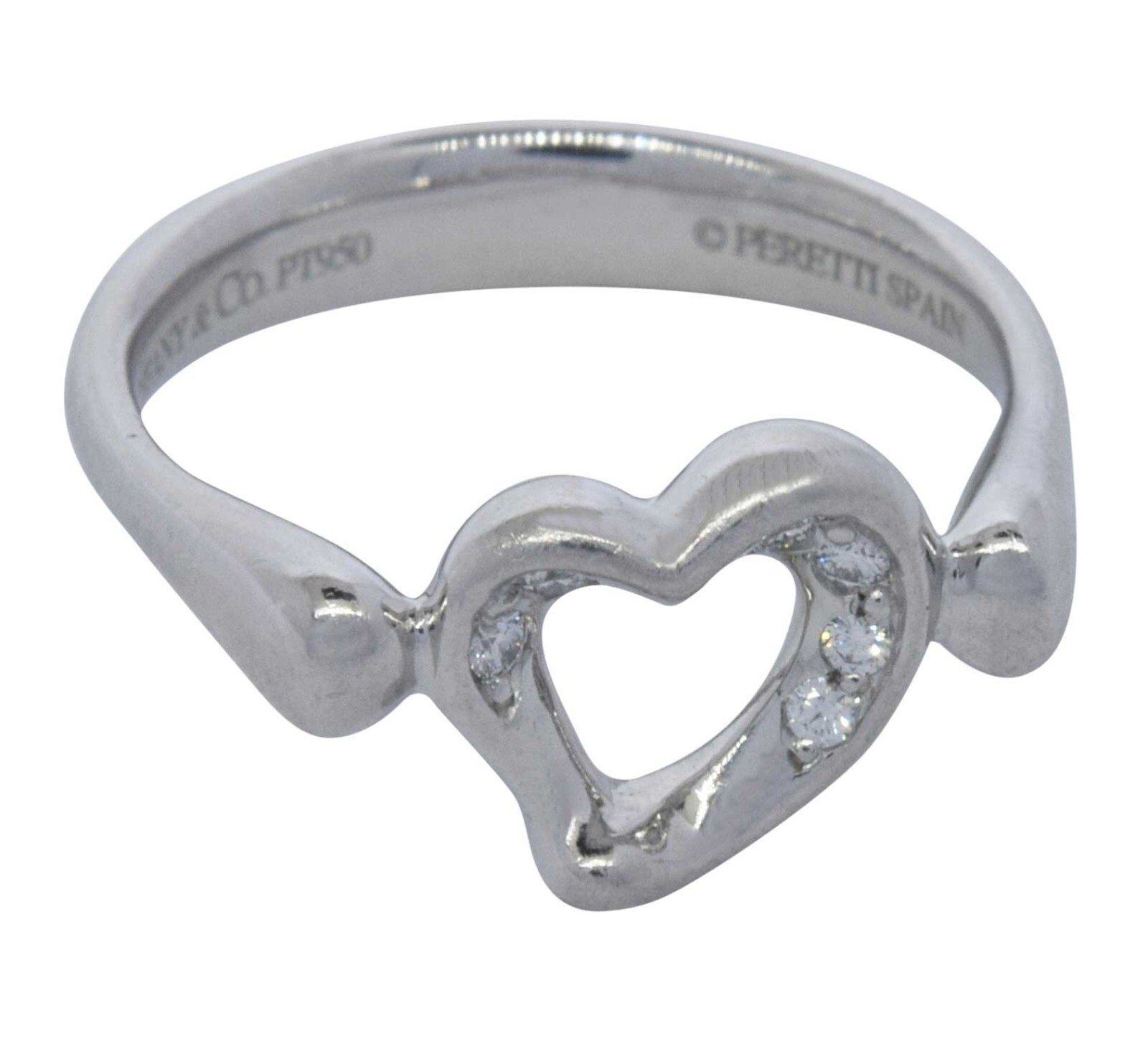 Tiffany & Co. Elsa Peretti Open Heart Diamond & Platinum Ladies Ring Size 5 Tiffany & Co. Elsa Peretti Open Heart Diamond & Platinum Ladies Ring Size 5