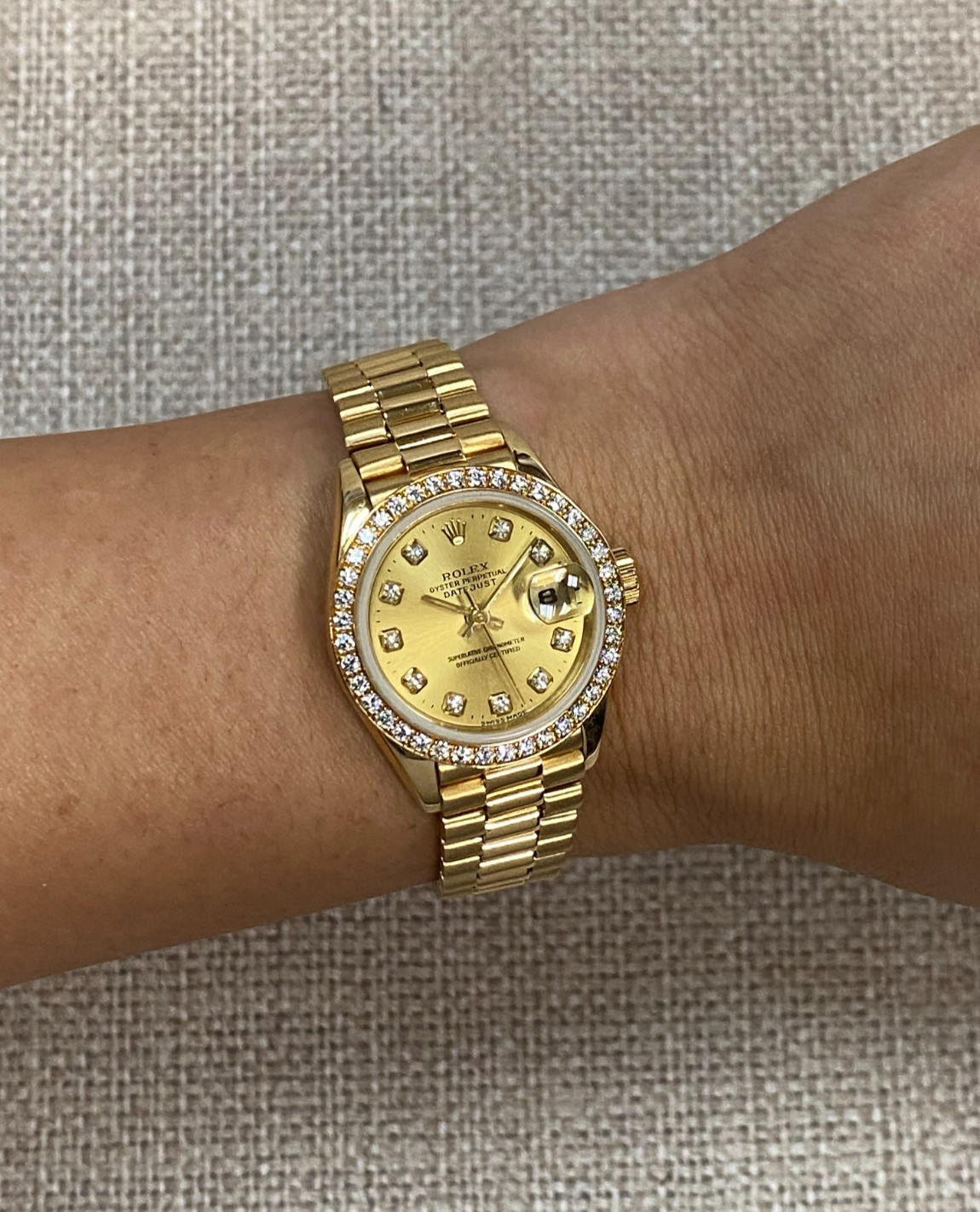 Rolex Datejust President 18k Yellow Gold Champagne Diamond 26mm Watch '86 69178