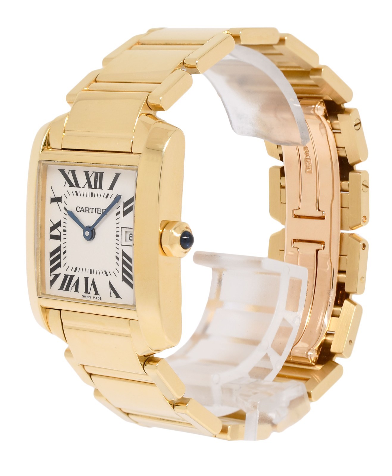 Cartier Tank Francaise Medium 18k YG Ivory Dial Ladies Quartz Date Watch 2466