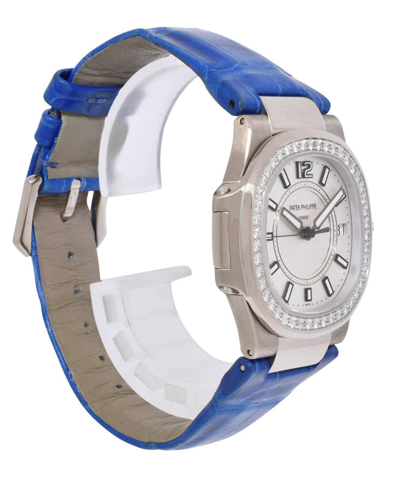 Patek Philippe Nautilus 7010 18k White Gold & Diamond Silver Ladies Watch 7010G