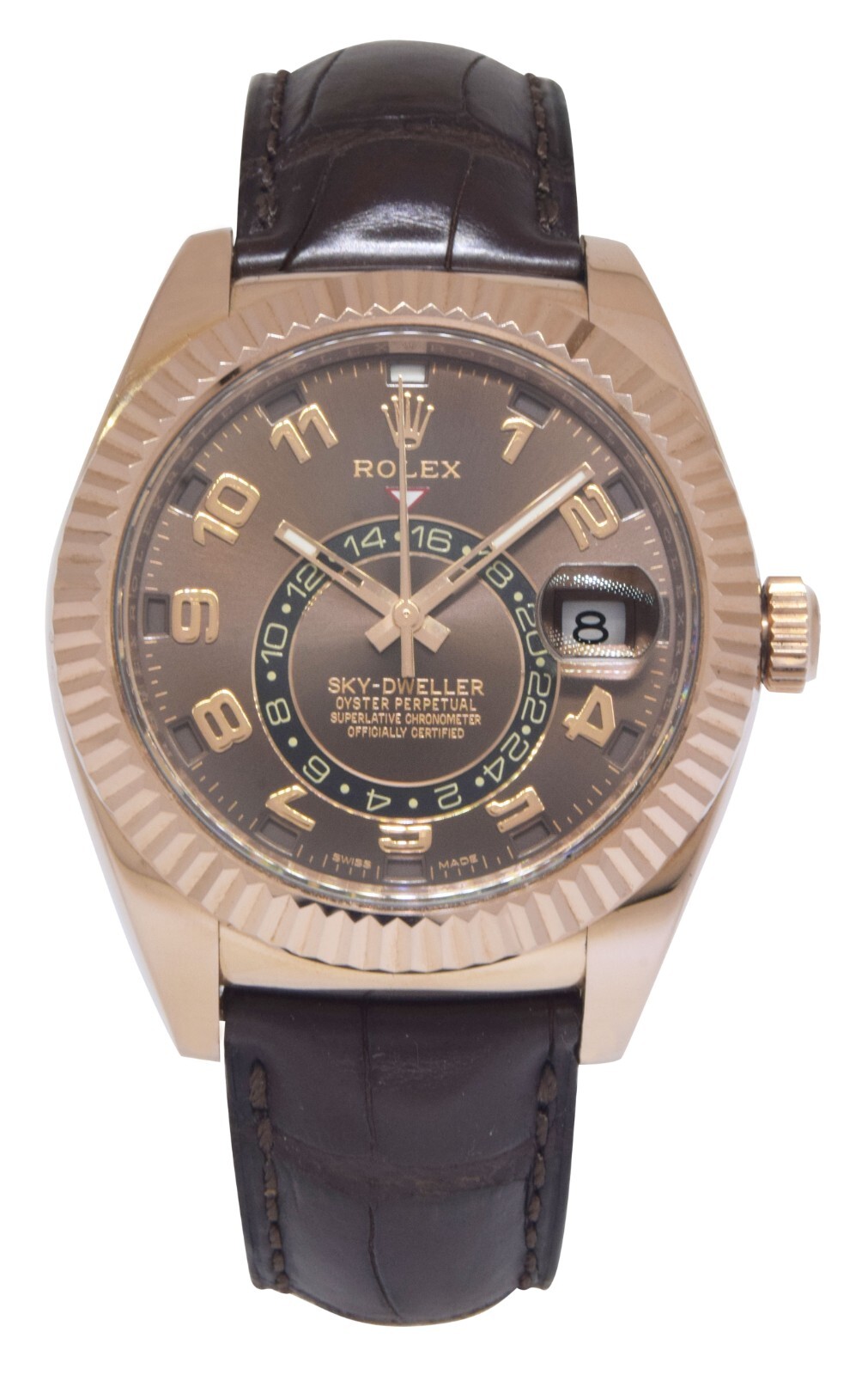 Rolex Sky-Dweller GMT 18k Rose Gold Chocolate Dial Mens 42mm Watch 326135