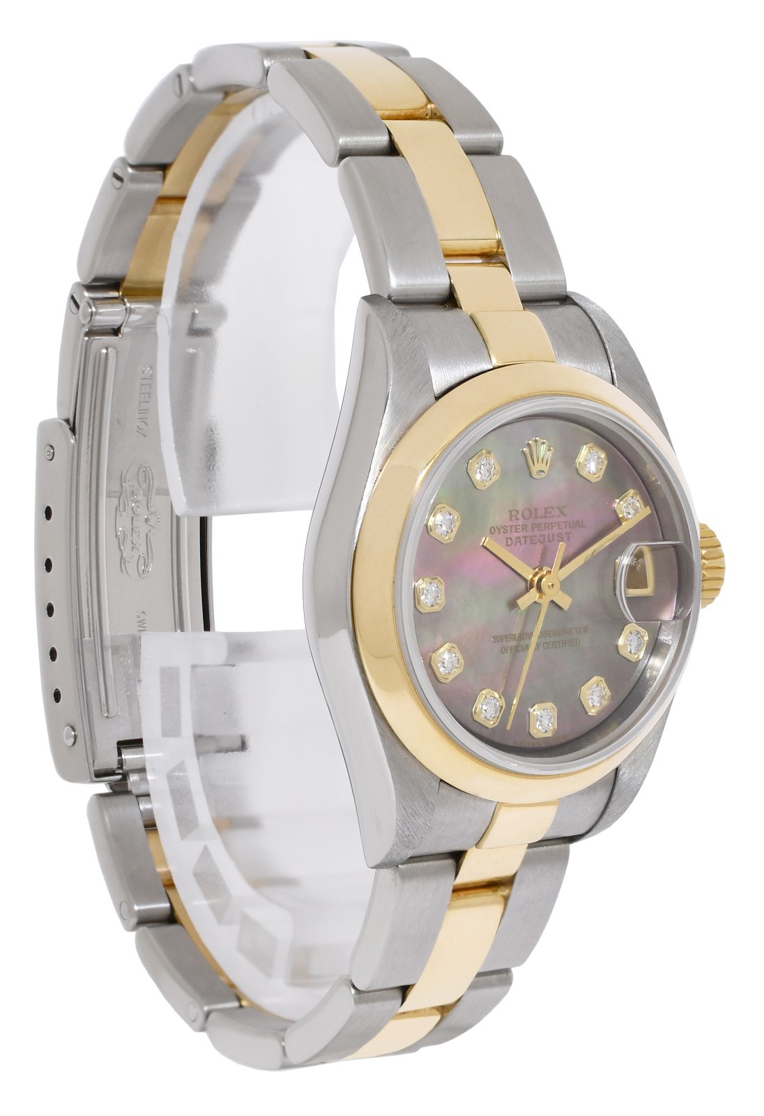 Rolex Datejust 18k Yellow Gold/Steel Black MOP Diamond 26mm Watch +Paper F 79163