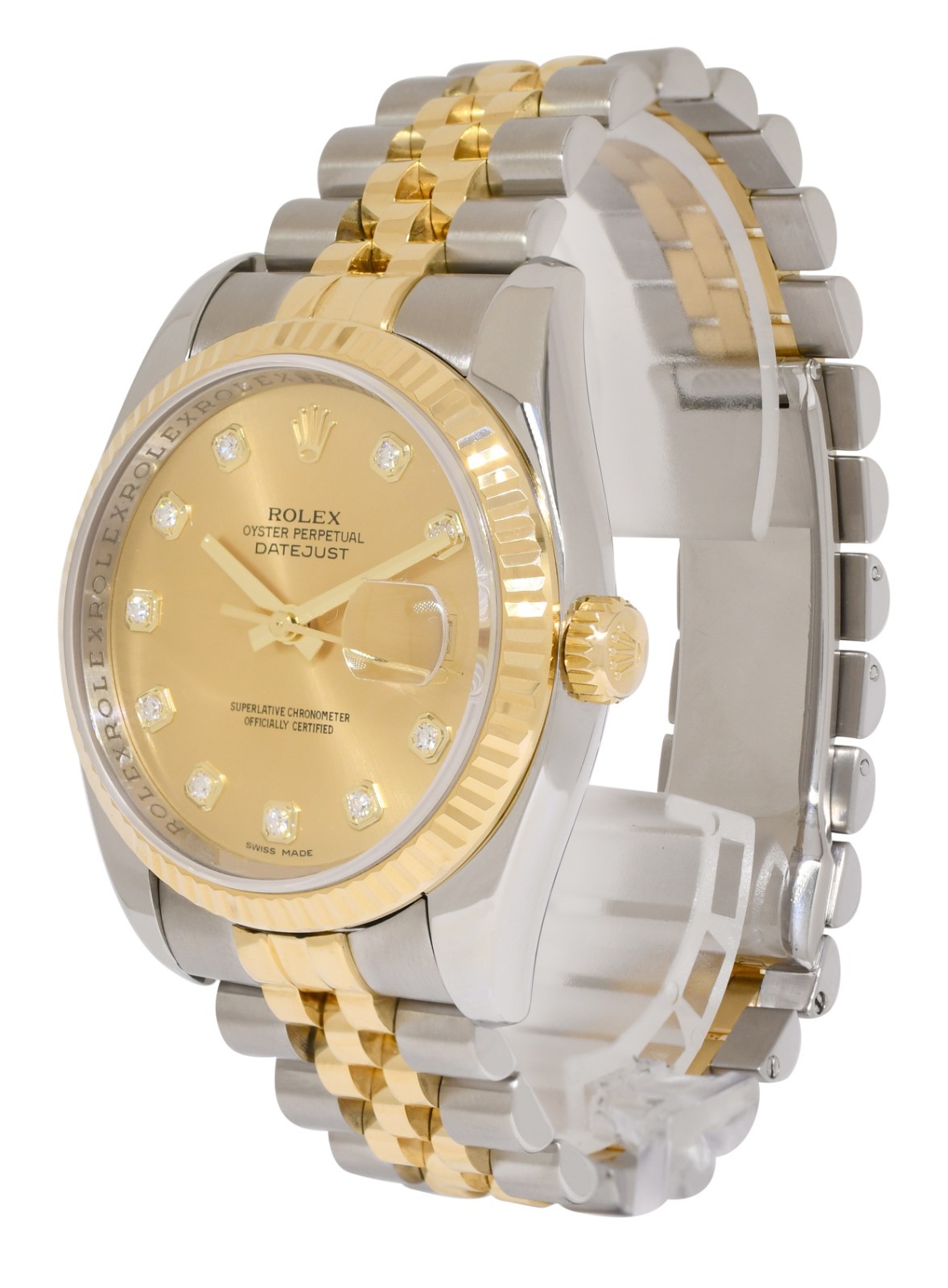 Rolex Datejust 18k Yellow Gold/Steel Champagne Diamond Dial 36mm Watch M 116233