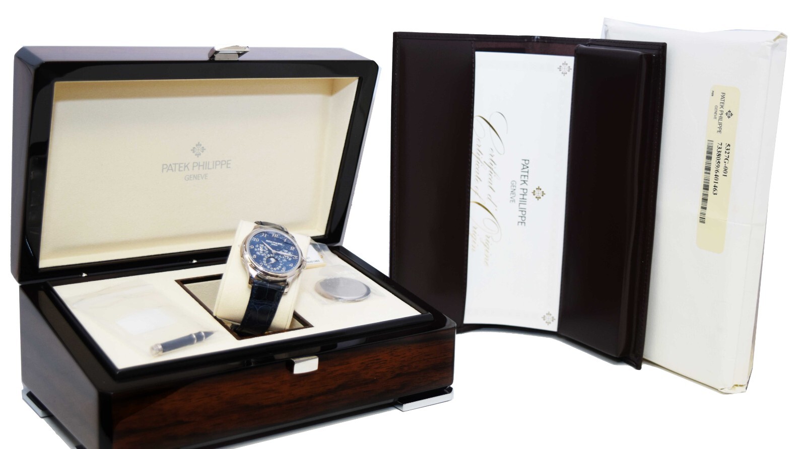 Patek Philippe Perpetual Calendar White Gold Blue Dial Mens 39mm Watch B/P 5327g