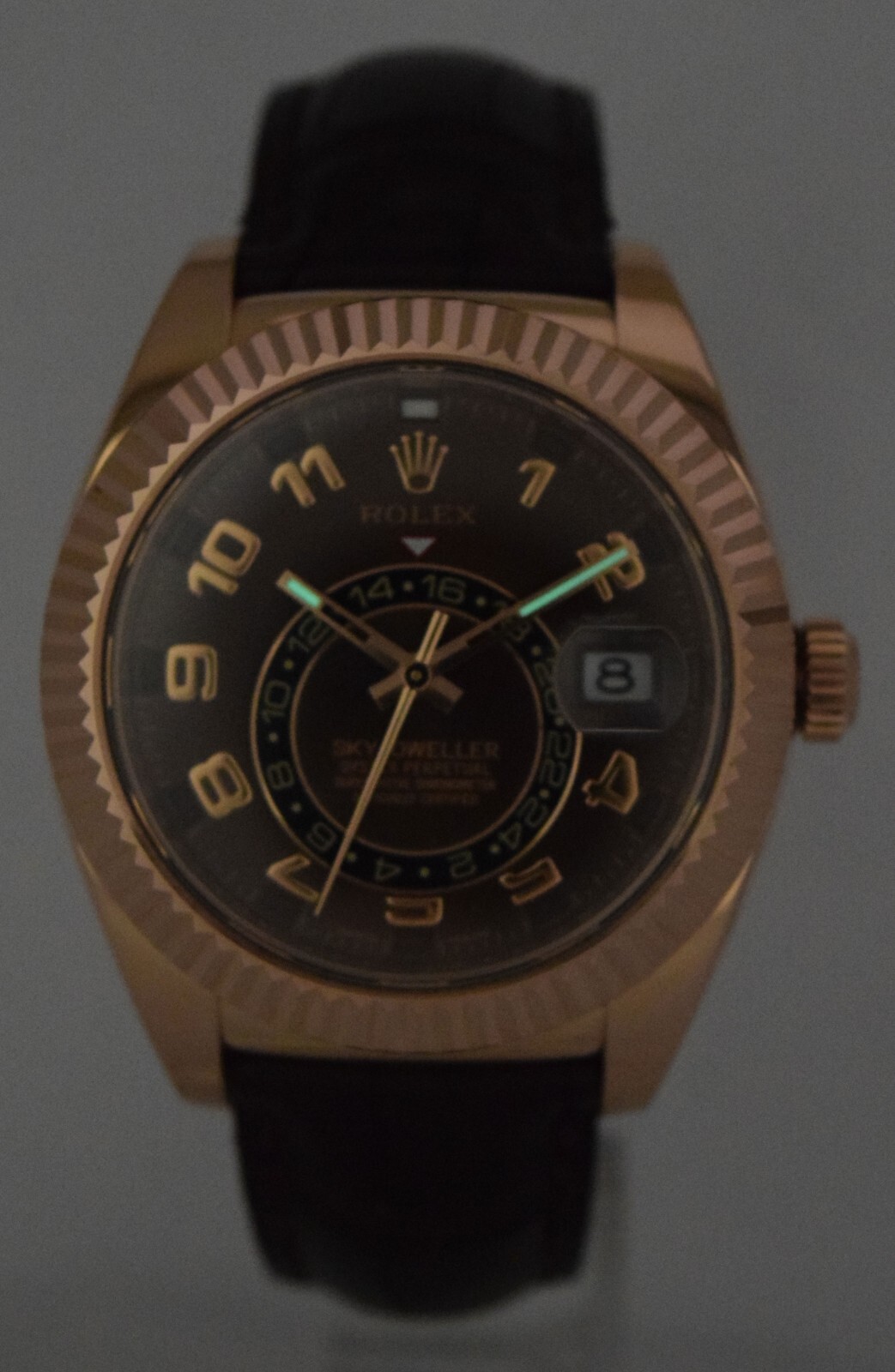Rolex Sky-Dweller GMT 18k Rose Gold Chocolate Dial Mens 42mm Watch 326135