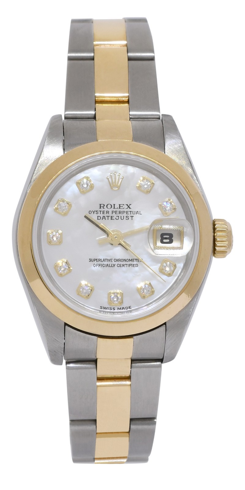 Rolex Datejust 18k Yellow Gold/Steel MOP Diamond Dial 26mm Watch +Papers F 79163