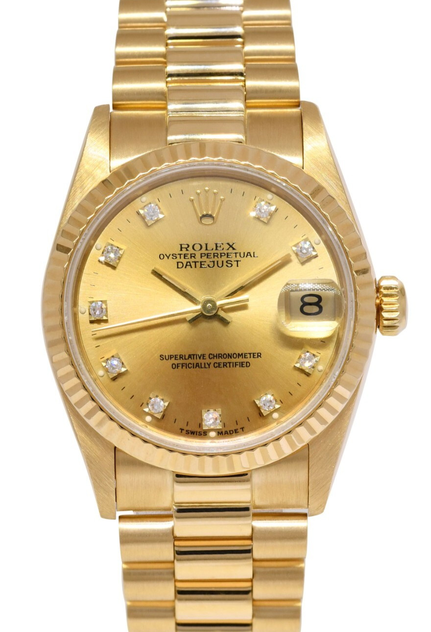 Rolex Datejust President 18k Yellow Gold Champagne Diamond 31mm Watch S 68278