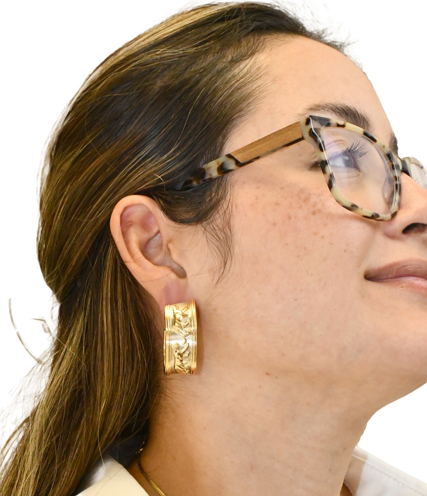 Cartier Panthere 18k Yellow Gold & Platinum Hoop Earrings