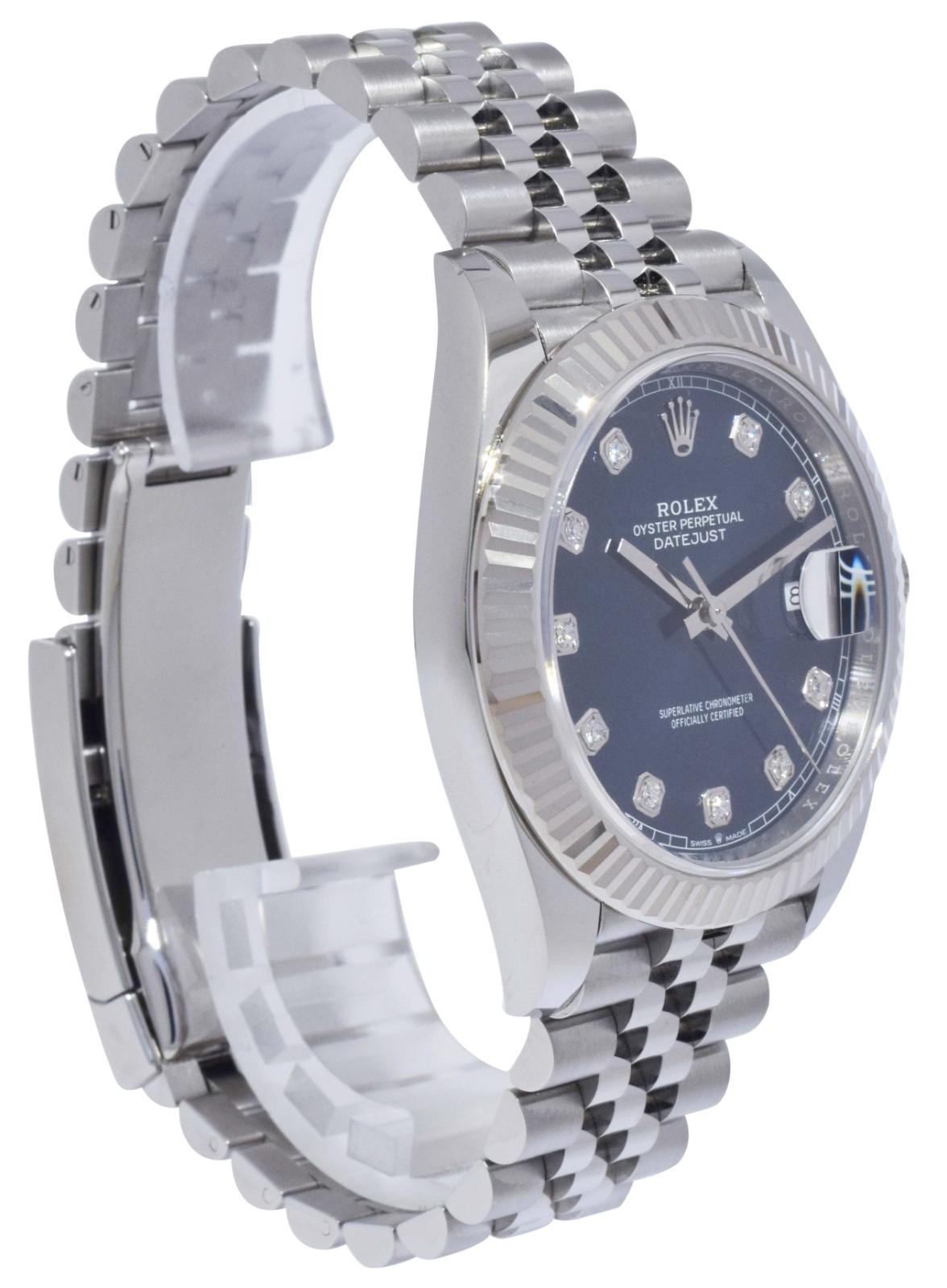 Rolex Datejust 41 Steel & White Gold Blue Diamond Dial Watch +Card '21 126334