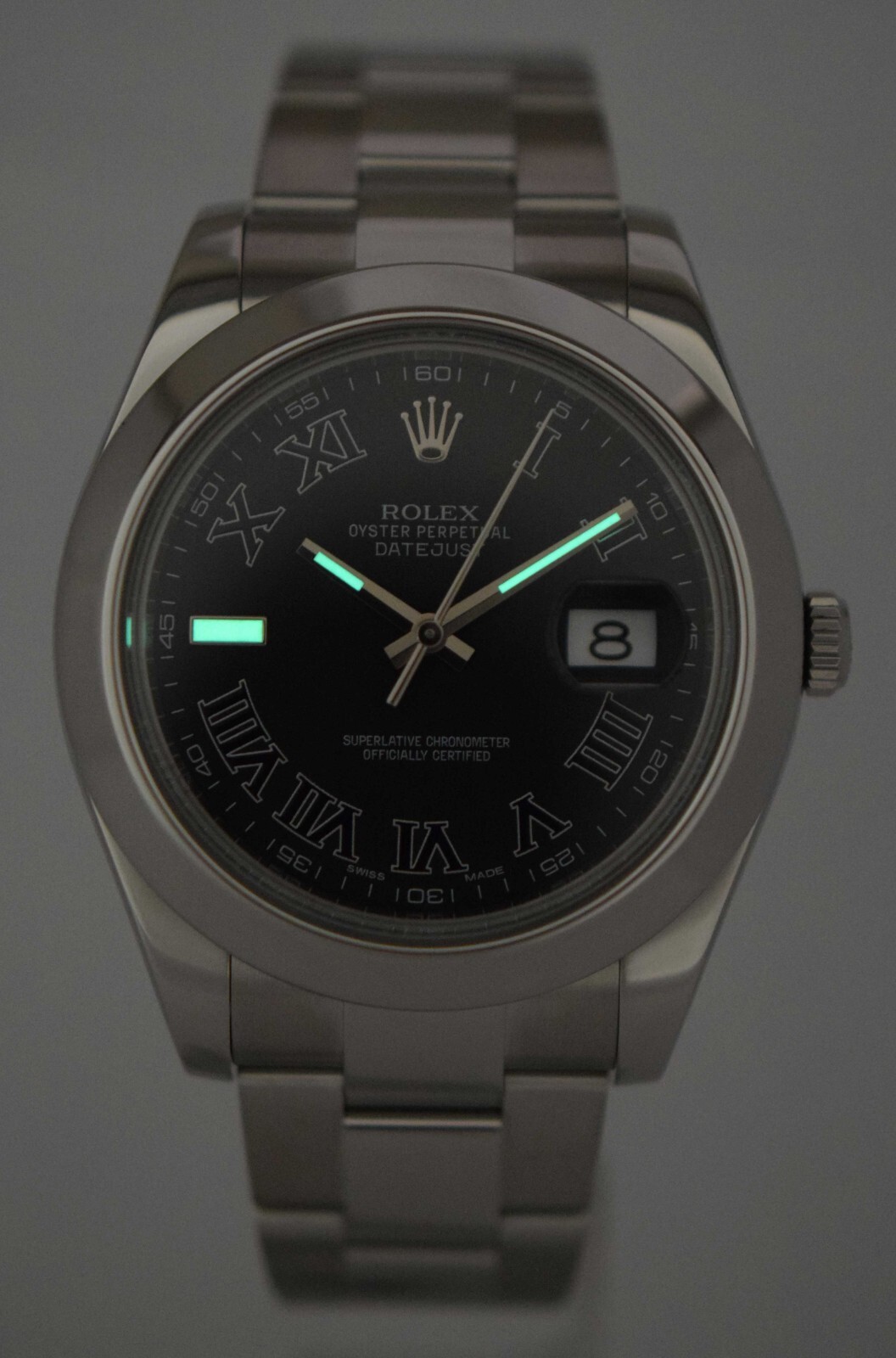 Rolex Datejust II Steel Black Roman Dial Mens 41mm Watch +Papers '13 116300