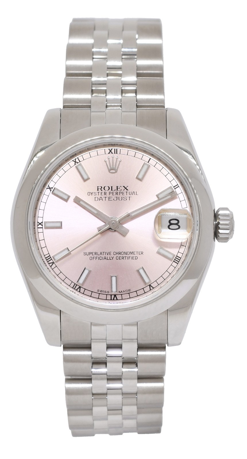 Rolex Datejust Steel Pink Dial Jubilee Bracelet 31mm Watch +Card '14 178240