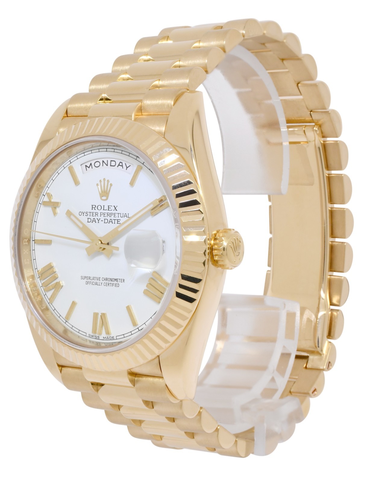 Rolex Day-Date 40 President 18k Yellow Gold White Roman Dial Watch +Card 228238