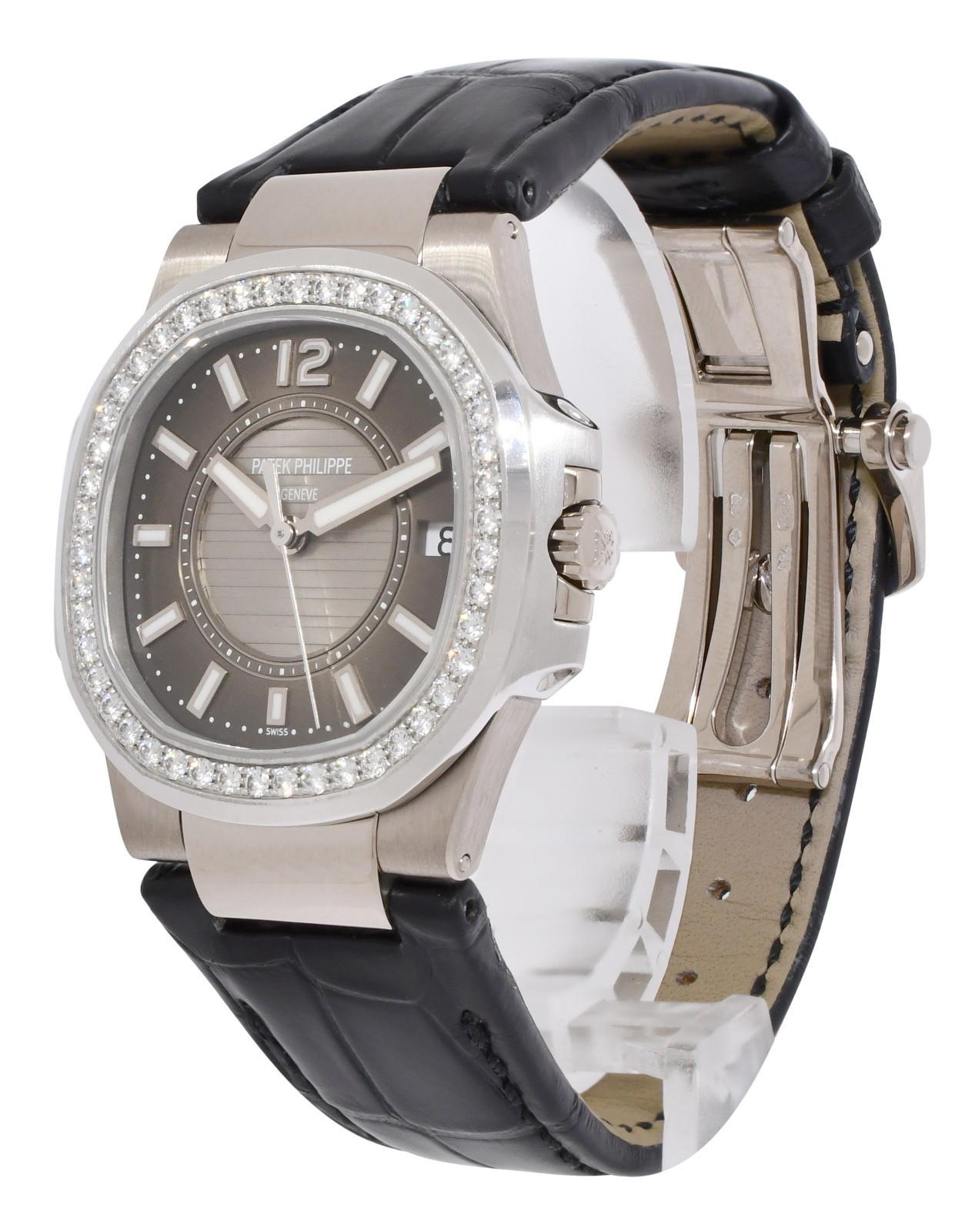 Patek Philippe Nautilus 7010 18k White Gold & Diamond Gray Ladies Watch 7010G