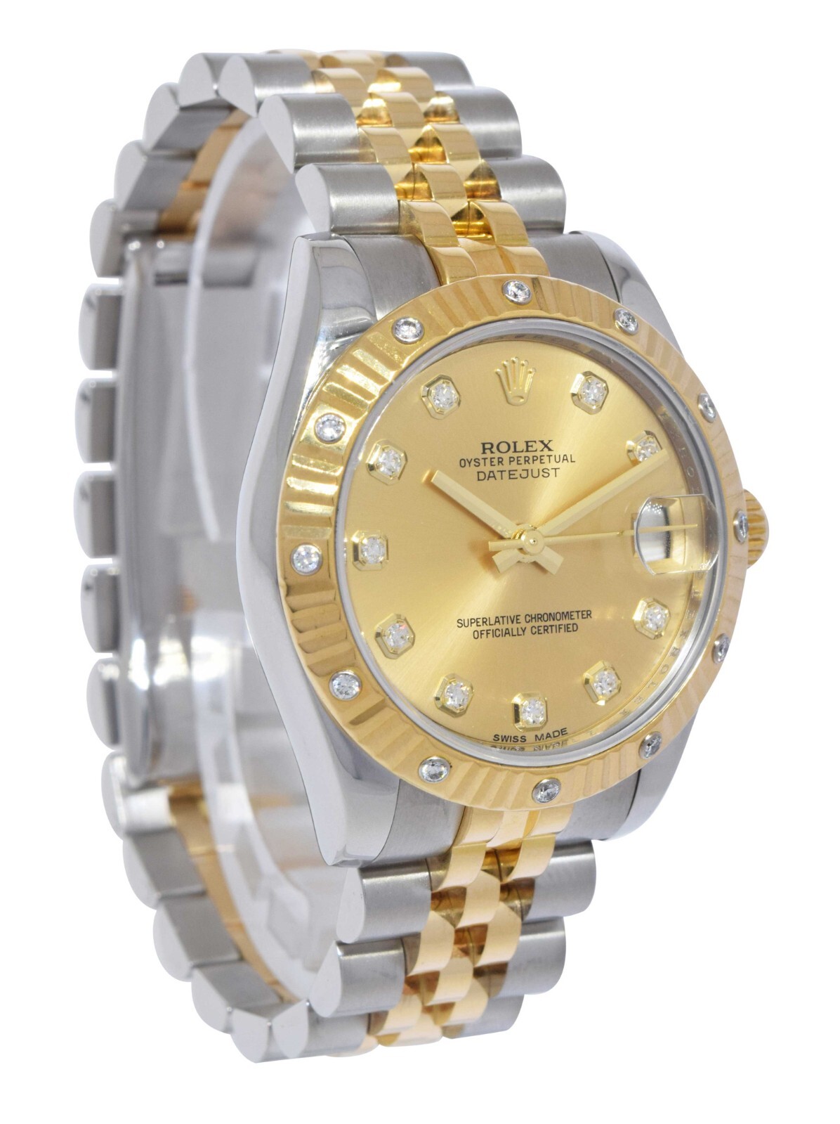Rolex Datejust 18k Yellow Gold/Steel & Diamond Champagne Dial 31mm Watch 178313