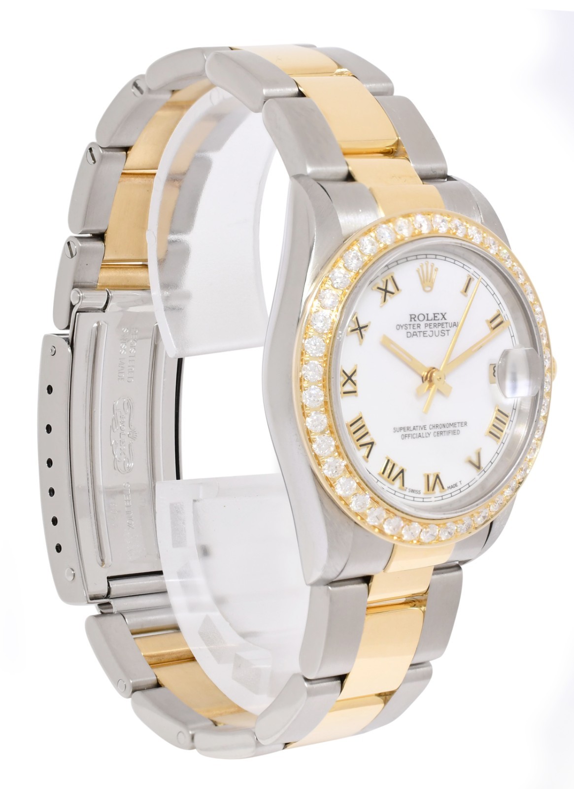 Rolex Datejust 18k Yellow Gold/Steel White Dial Diamond Bezel 31mm Watch Y 78243