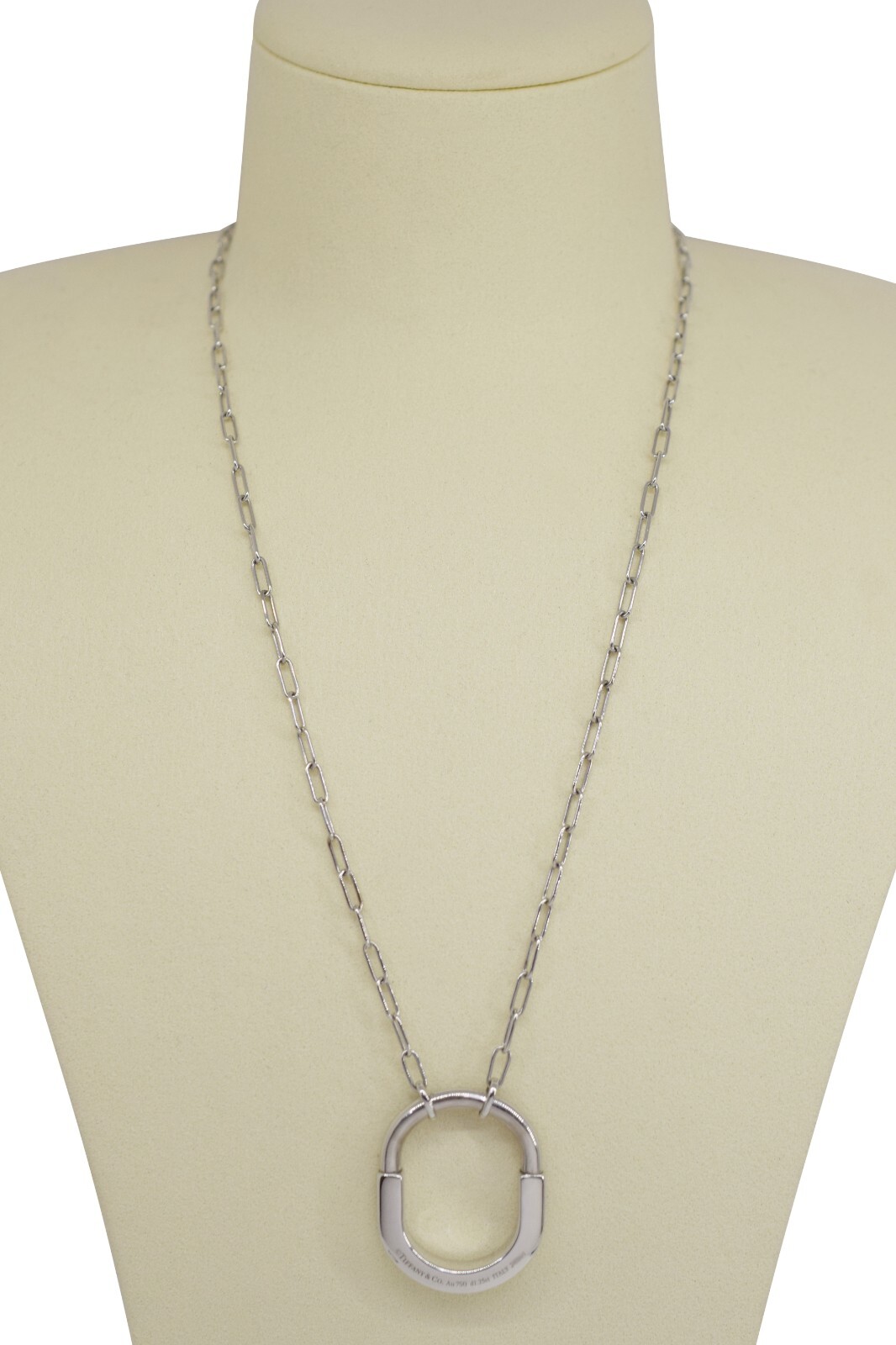 Tiffany & Co. Tiffany Lock Diamond Pendant 18k White Gold Chain Necklace +Box