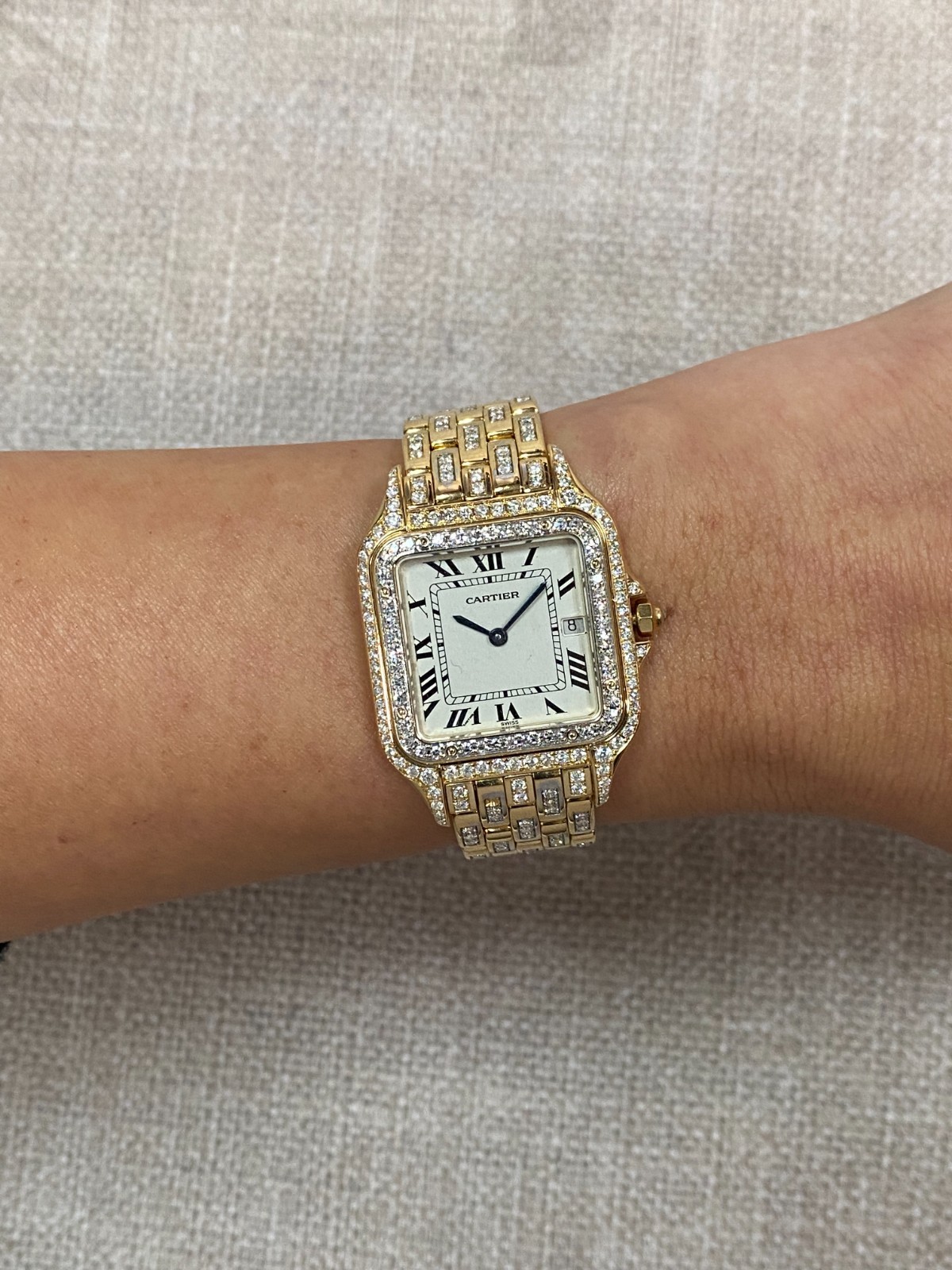 Cartier Panthere Large 18k Yellow Gold & Pave Diamond Ladies Quartz Watch 1270