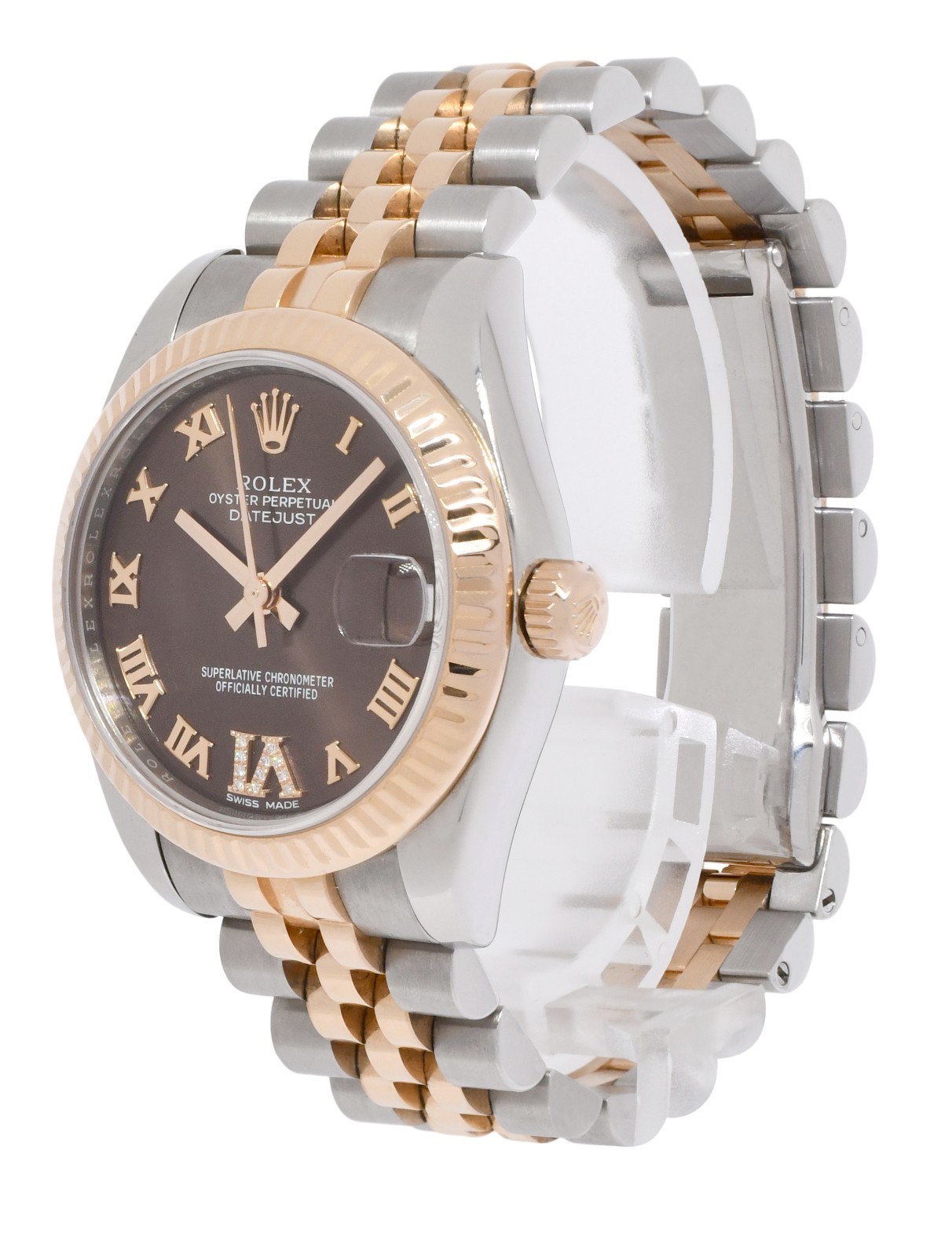 Rolex Datejust 18k Rose Gold/Steel Chocolate Diamond VI Ladies 31mm Watch 178271