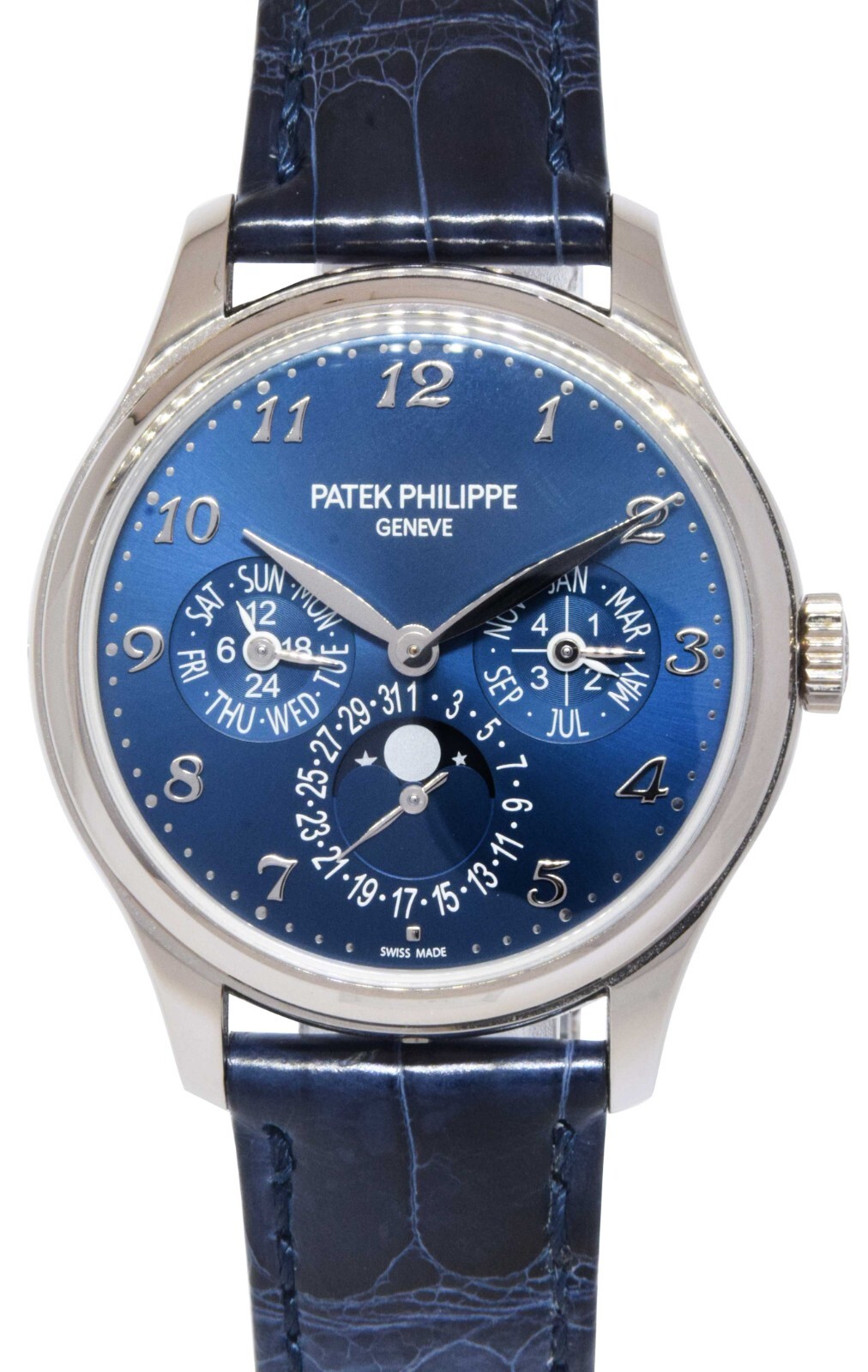 Patek Philippe Perpetual Calendar White Gold Blue Dial Mens 39mm Watch B/P 5327g