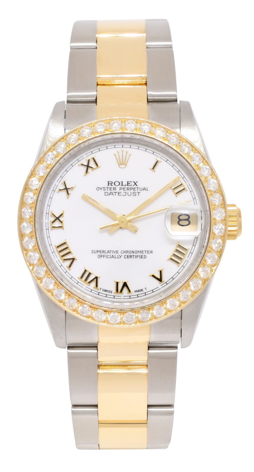 Rolex Datejust 18k Yellow Gold/Steel White Dial Diamond Bezel 31mm Watch Y 78243